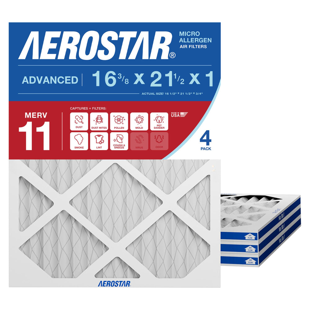 Aerostar front packaging showing product name and MERV 11 benefit