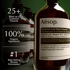 Aesop gel texture close-up, shows lightweight lathering benefit