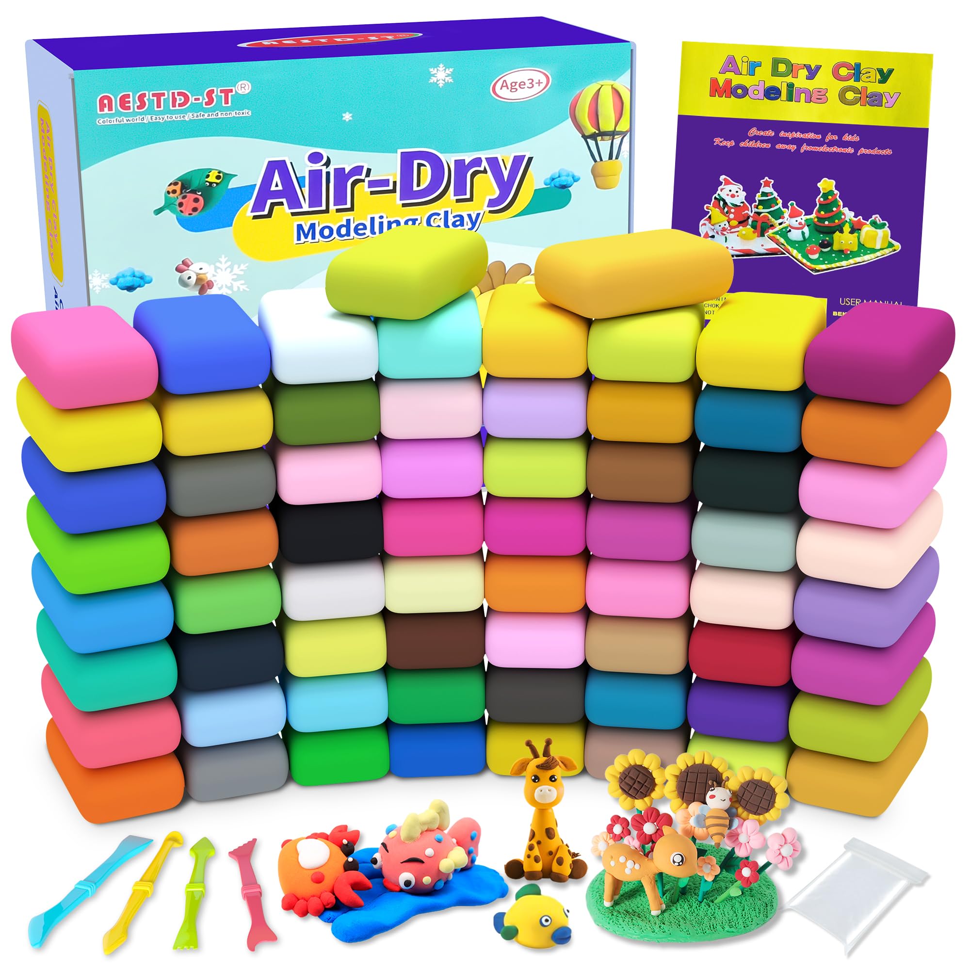 Aestd-ST front packaging displaying 66-color clay set and benefits