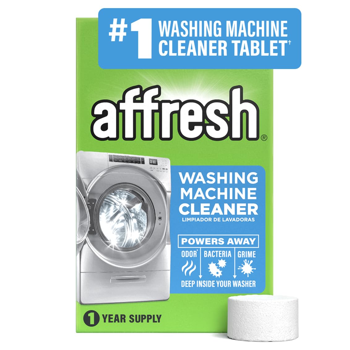 Affresh front packaging showing brand and 12-count tablet box for clear purchase choice