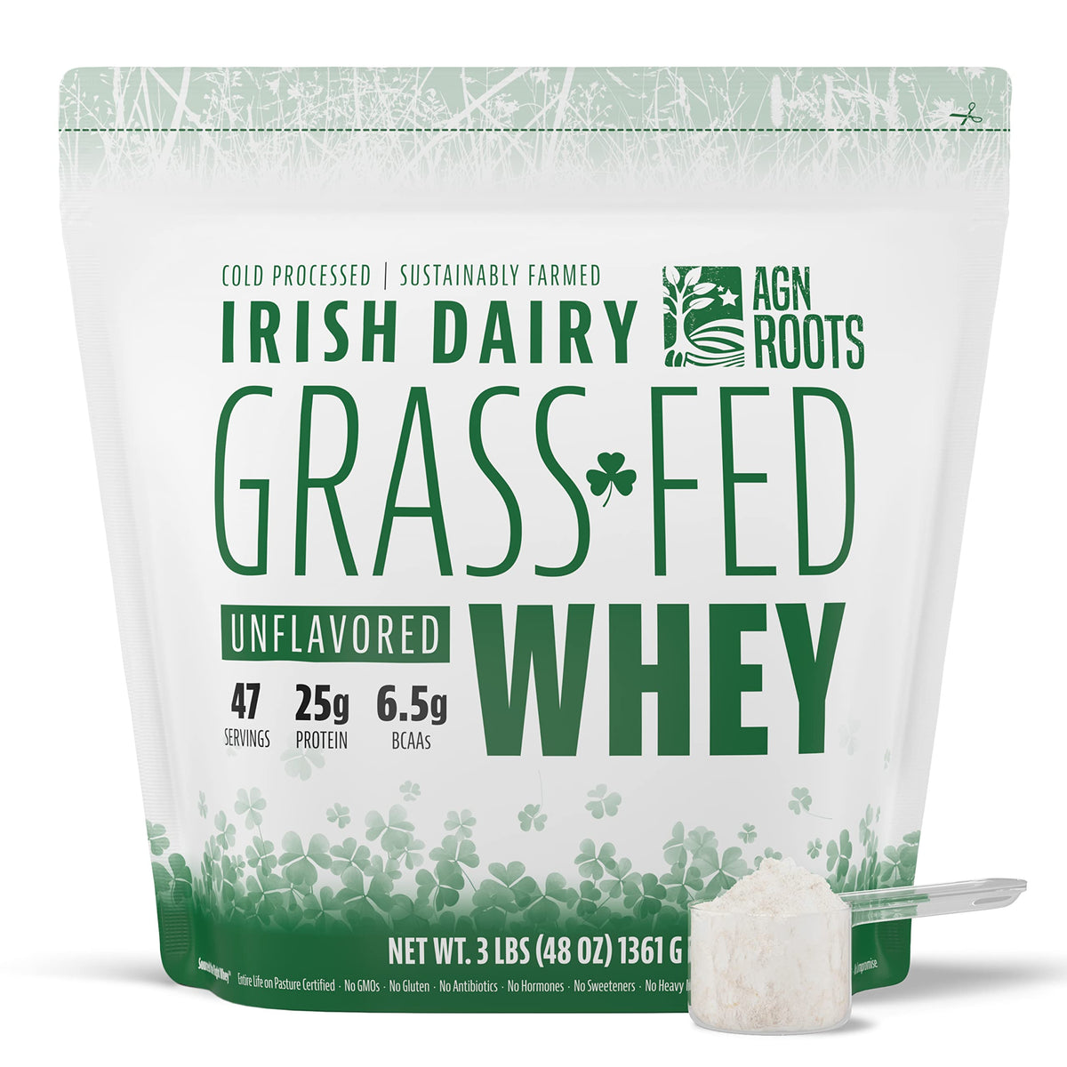 AGN Roots front pouch showing branding and pasture certification benefits