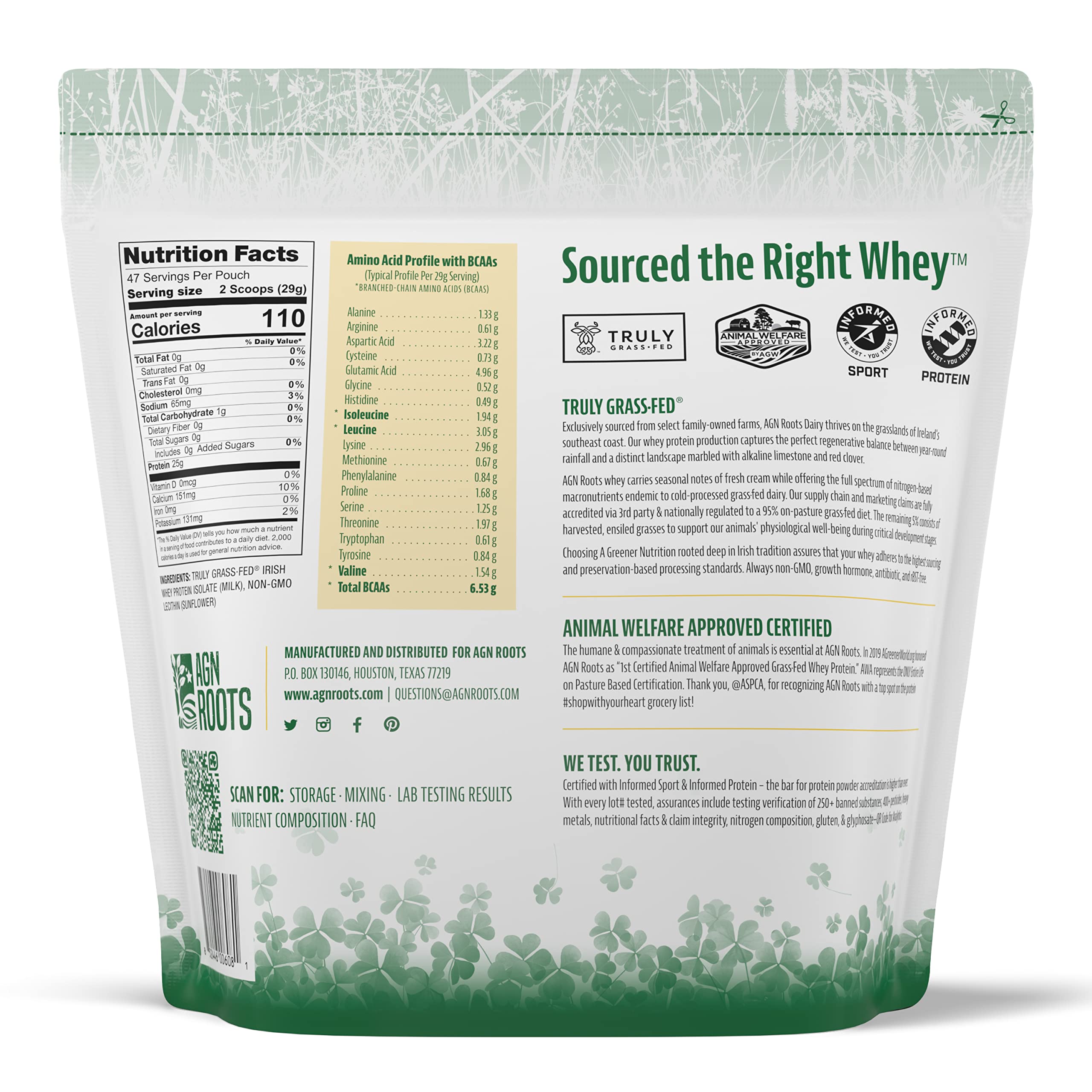 AGN Roots label close-up highlighting certification icons and ingredient clarity