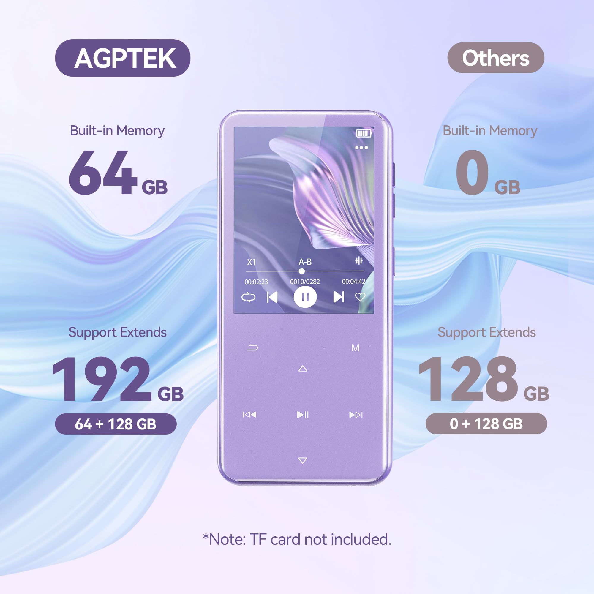 AGPTEK M3 paired with wireless headphones demonstrating Bluetooth convenience