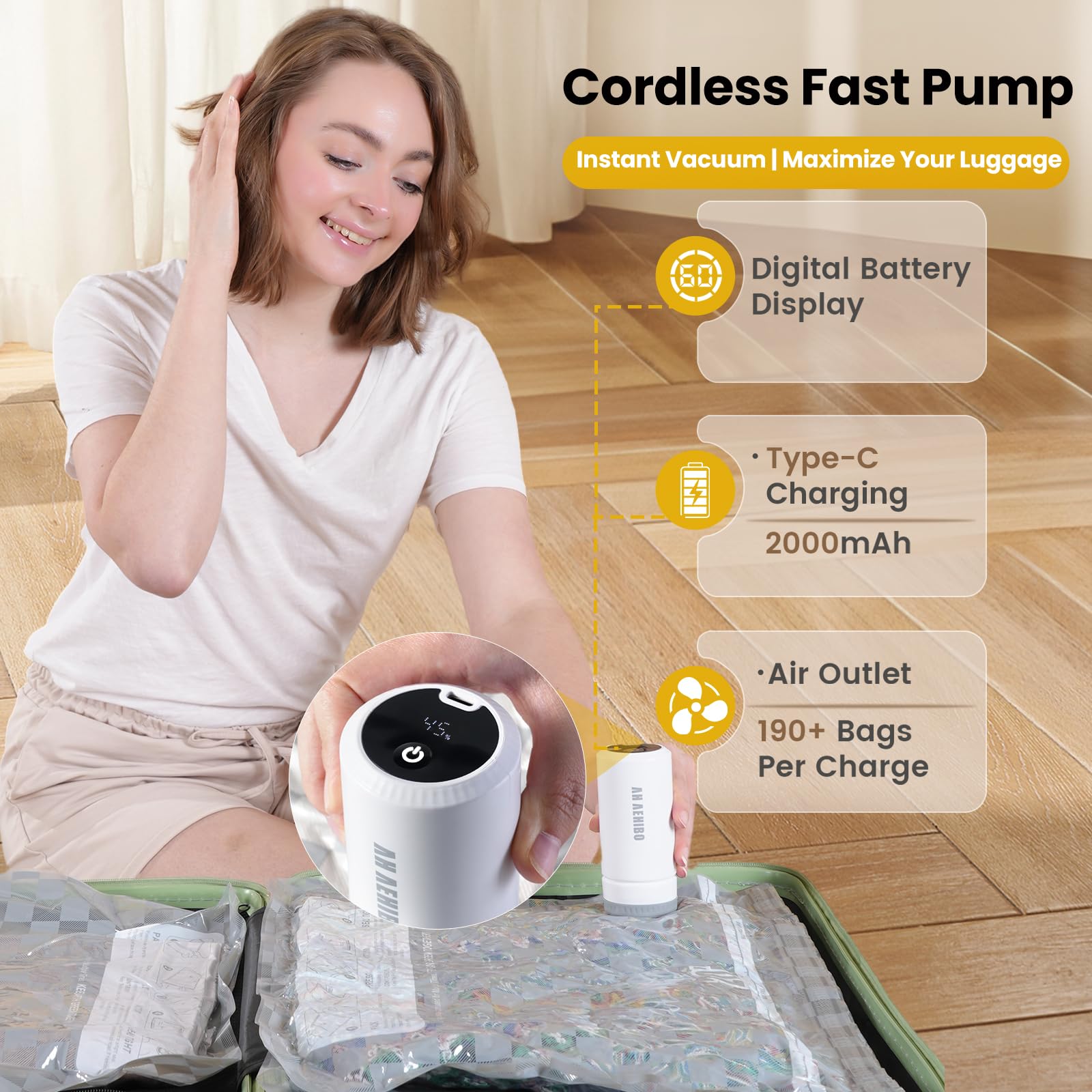 AH AEHIBO large bag compressing a comforter to show bulk reduction and protection