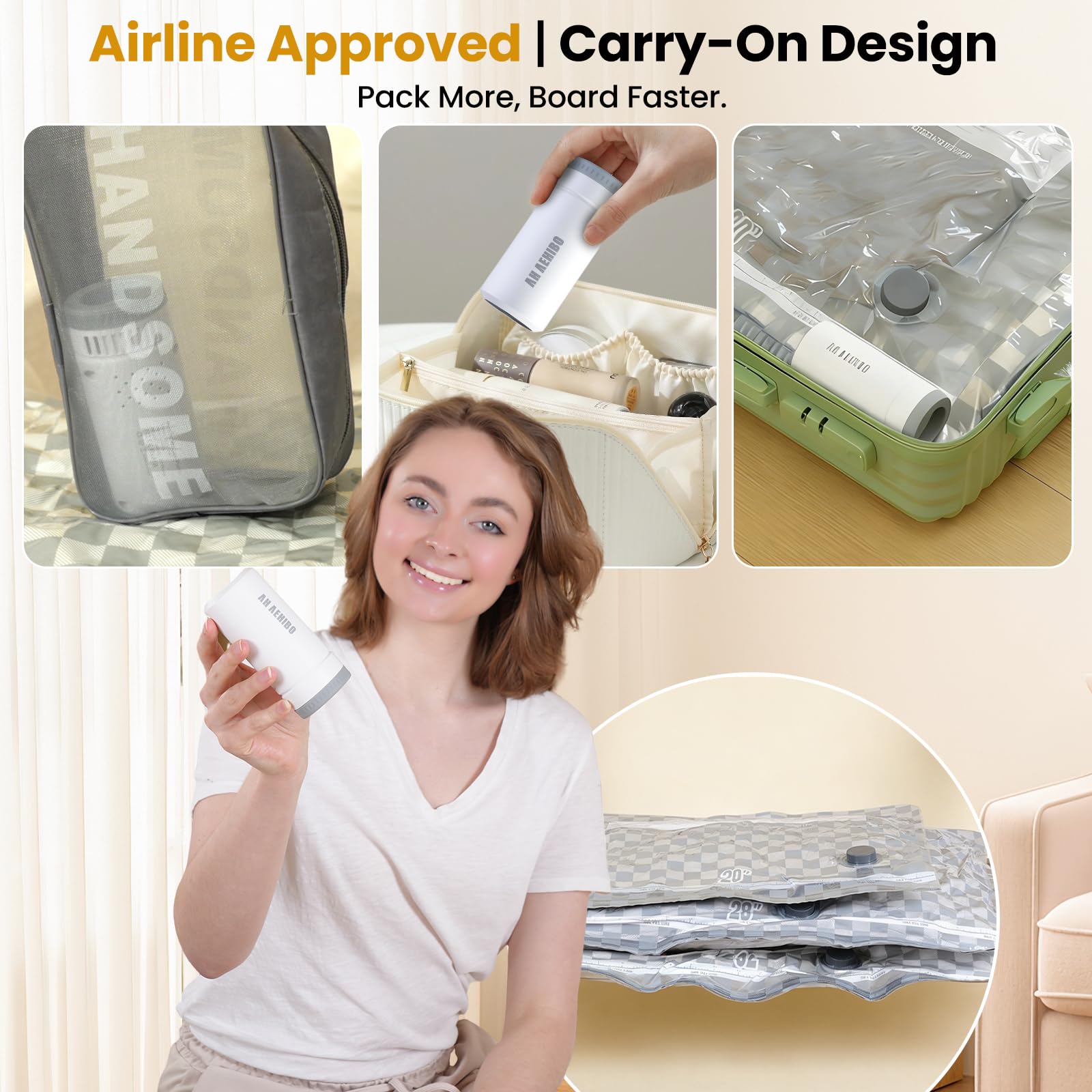 AH AEHIBO small bag filled with folded clothes illustrating space saved for travel