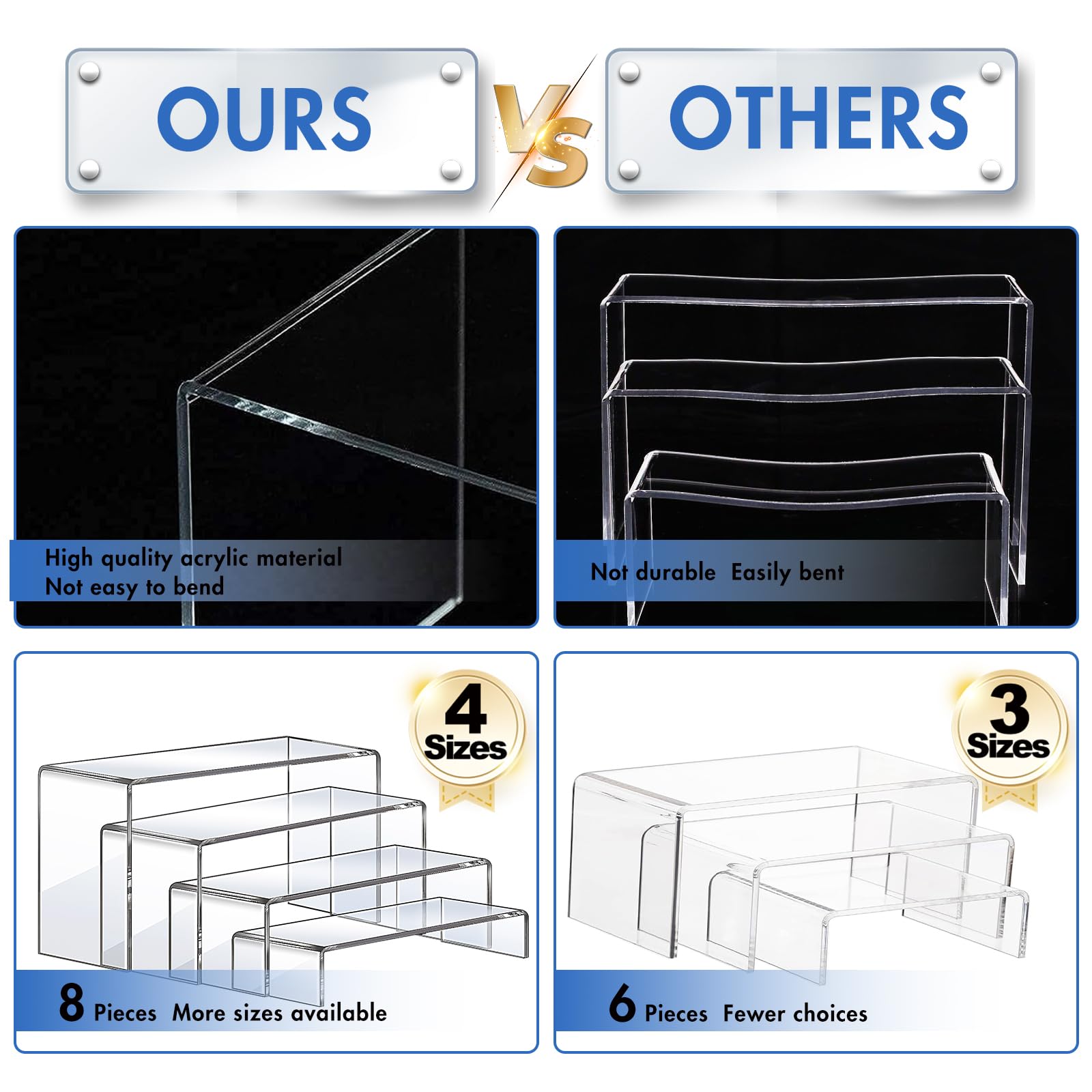 Aheroi risers used in a retail counter display enhancing product visibility