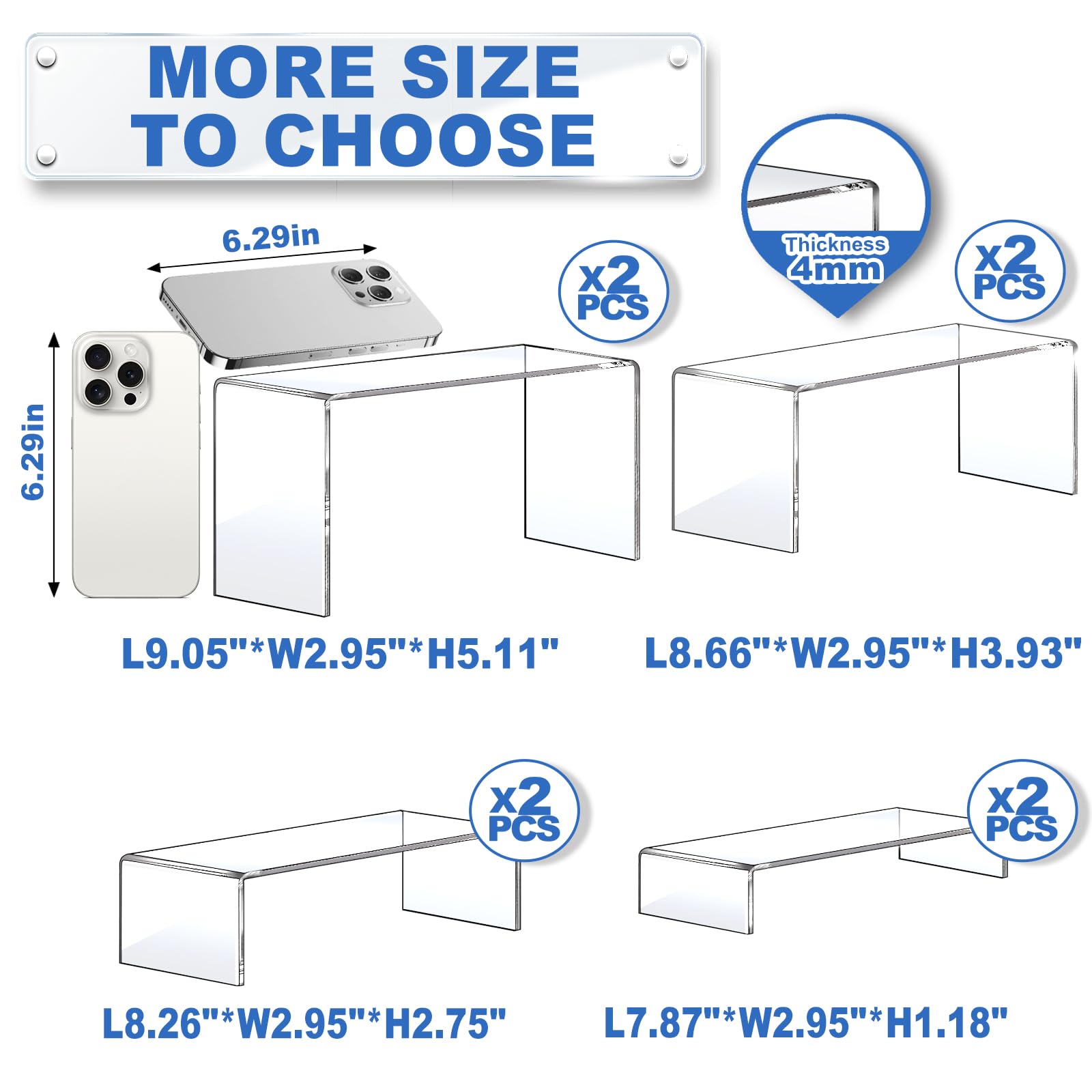 Aheroi risers side profile highlighting graduated heights for layered displays