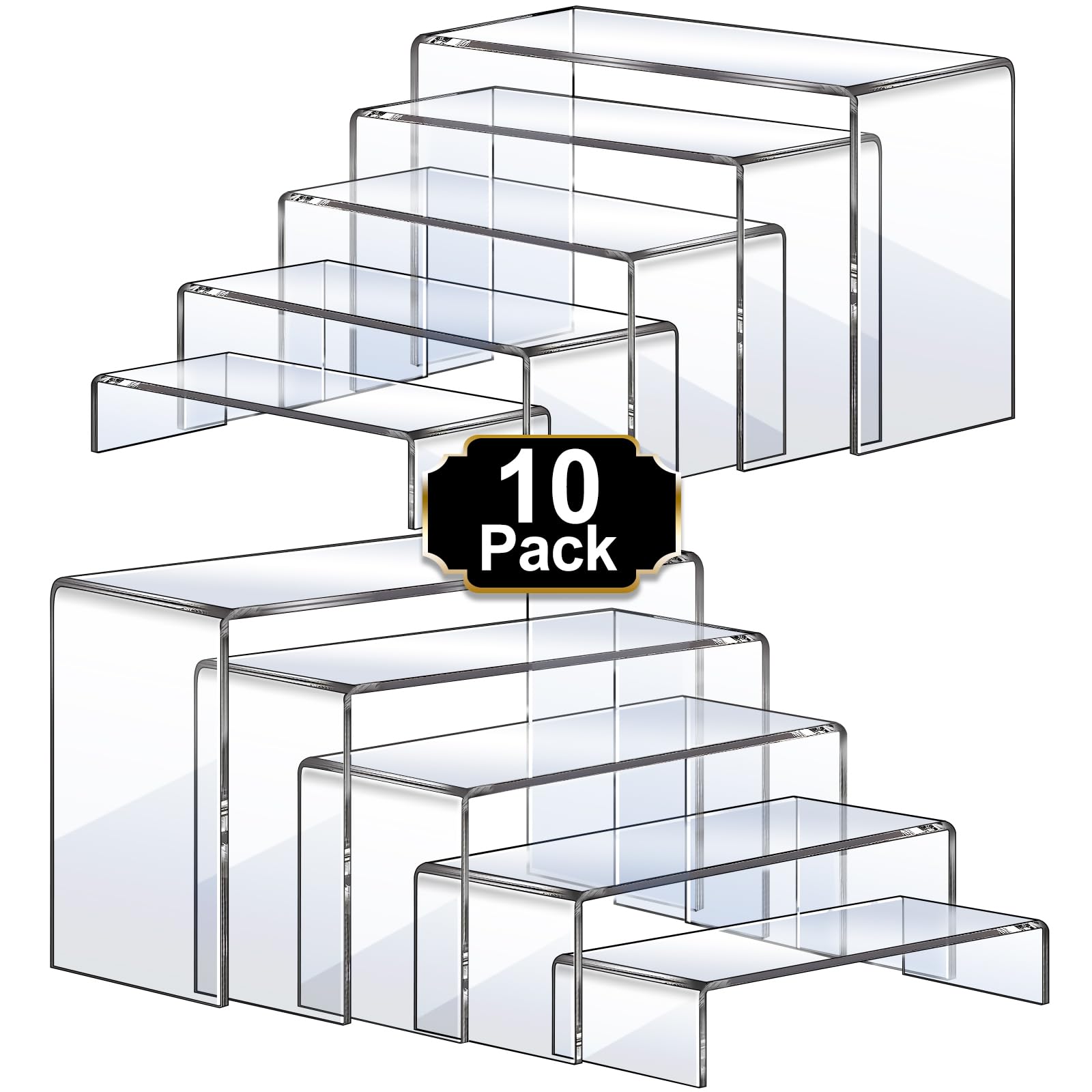 Aheroi clear risers front view showing transparent platforms and polished finish