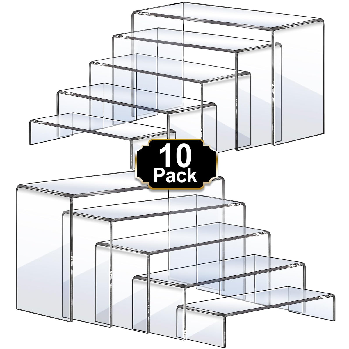 Aheroi clear risers front view showing transparent platforms and polished finish