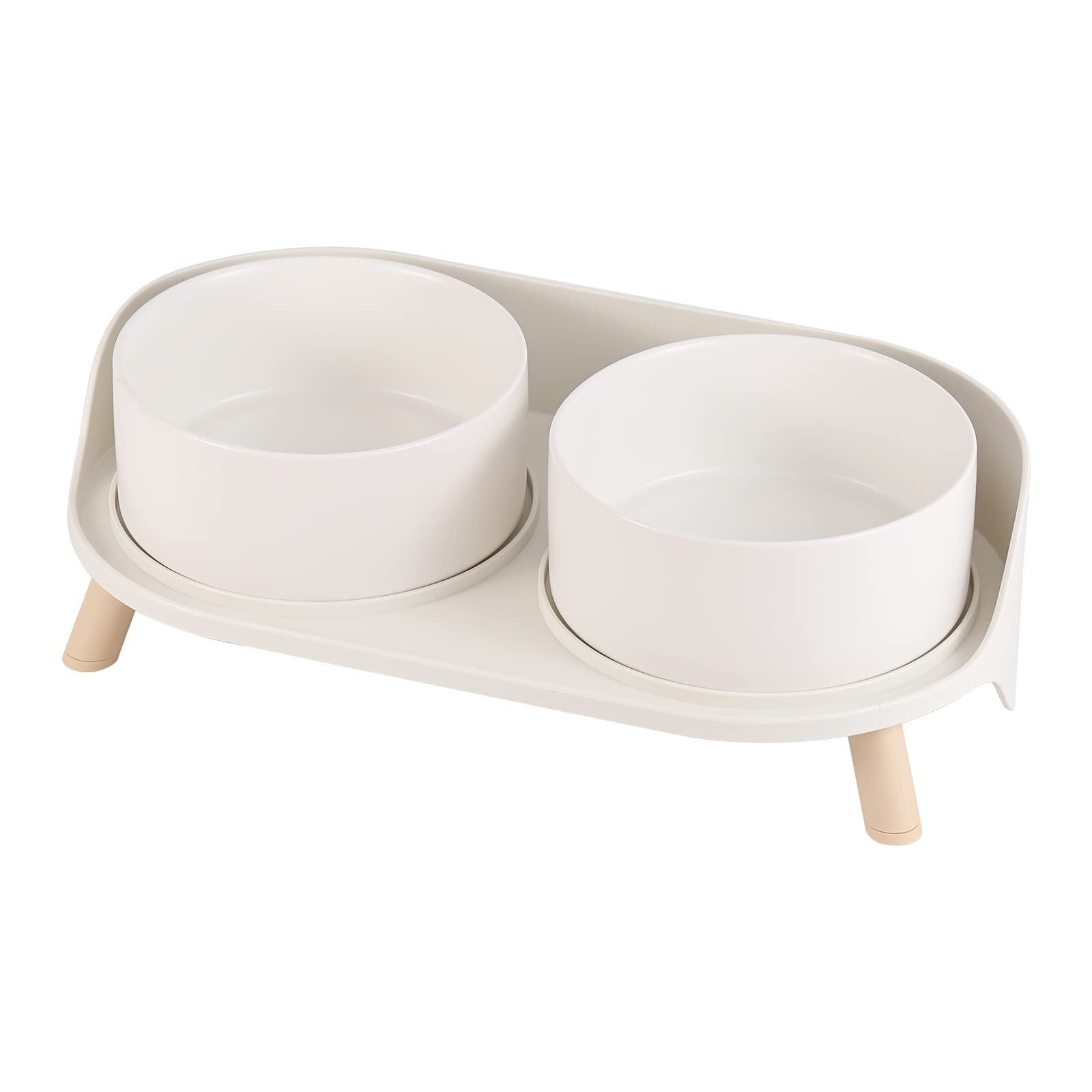 AHX front view elevated bowl set showing clean white ceramic and stand benefit tidy meals