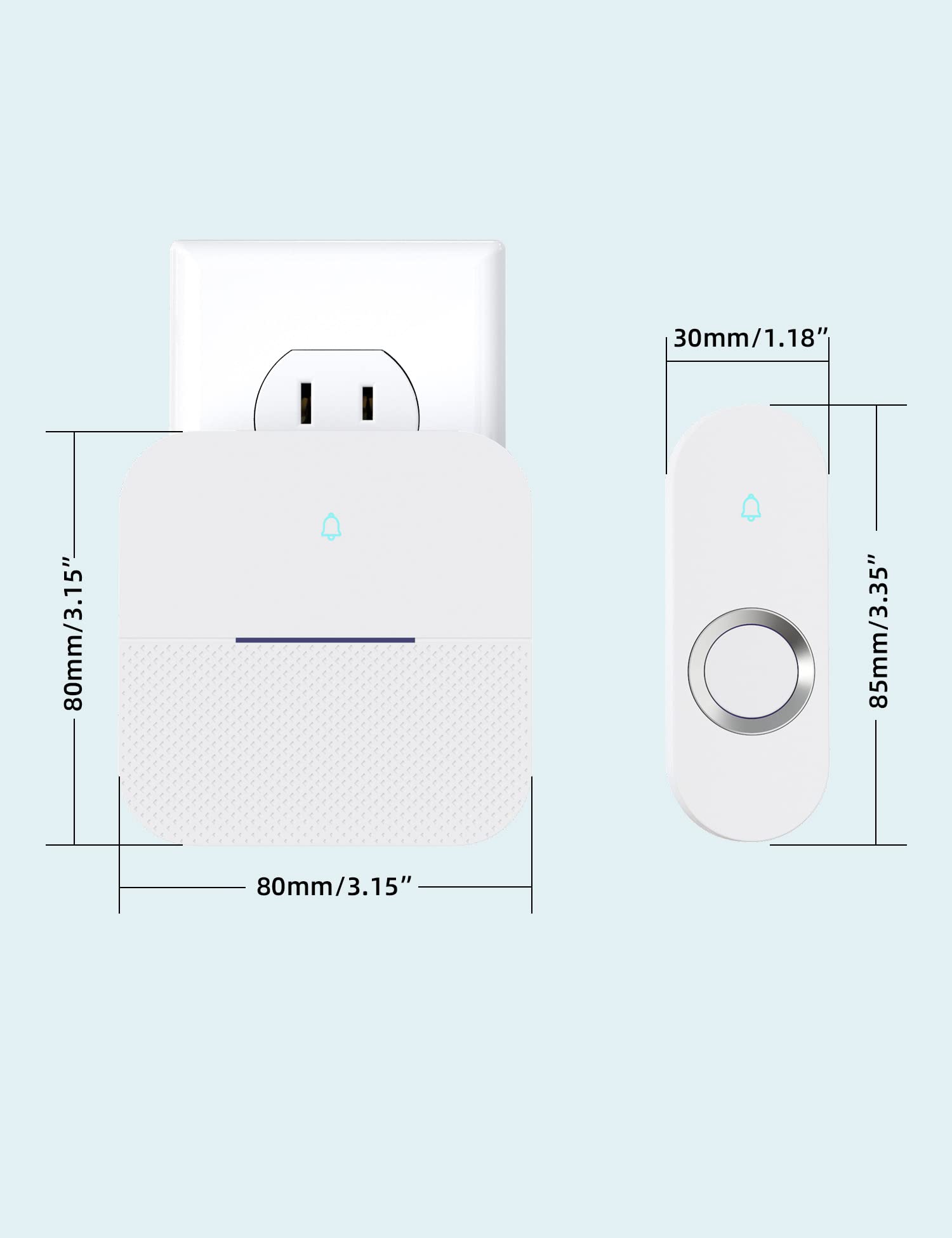 AIDA buttons and receiver next to common objects for size comparison, clarifies dimensions
