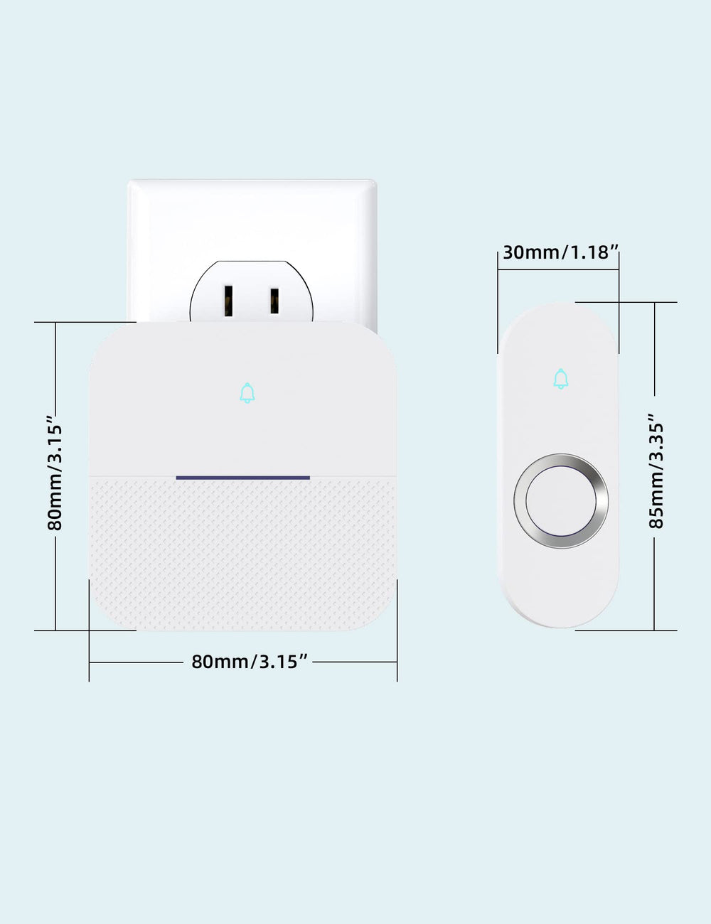 AIDA buttons and receiver next to common objects for size comparison, clarifies dimensions