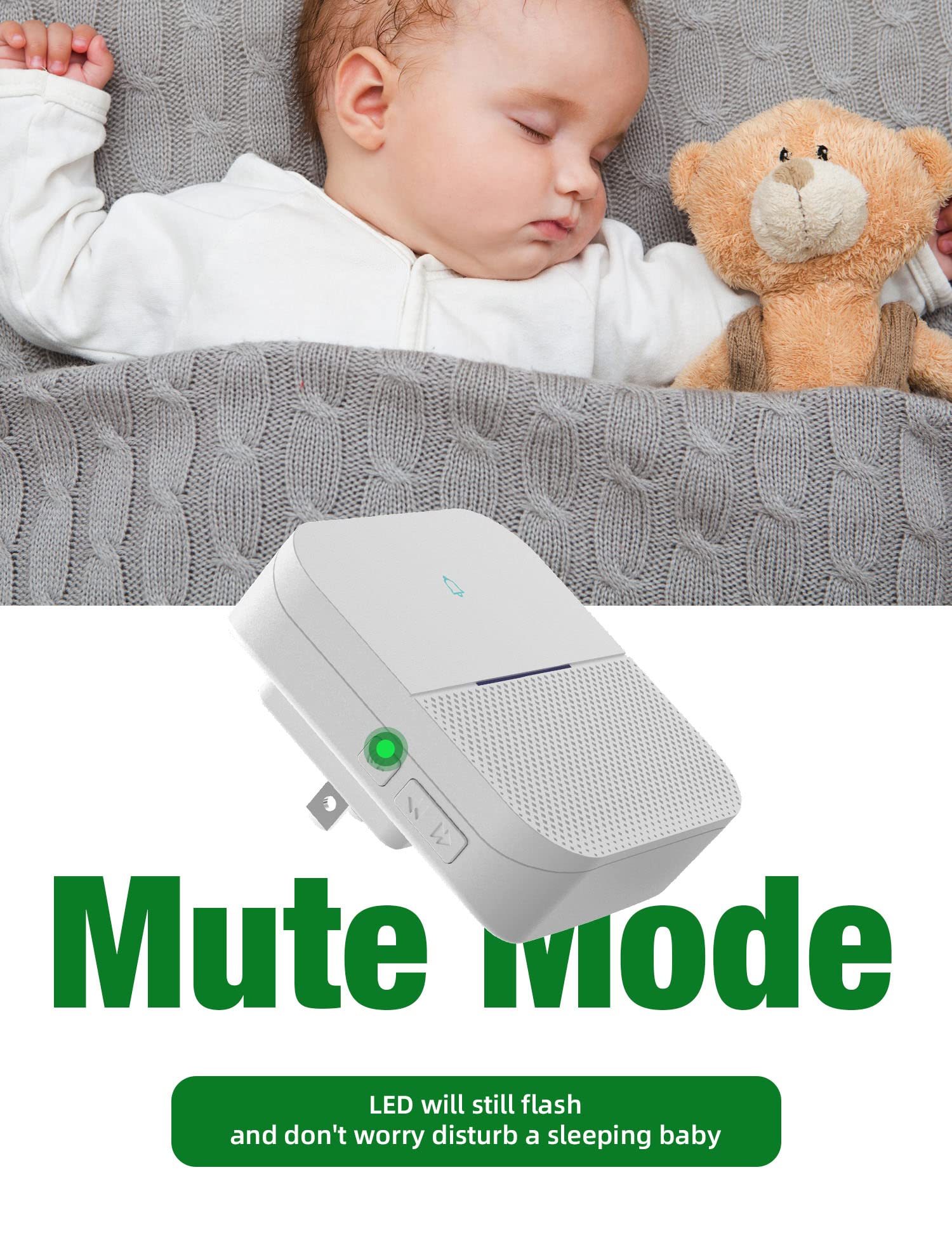 AIDA receiver plugged into wall outlet, highlights no-wiring installation convenience