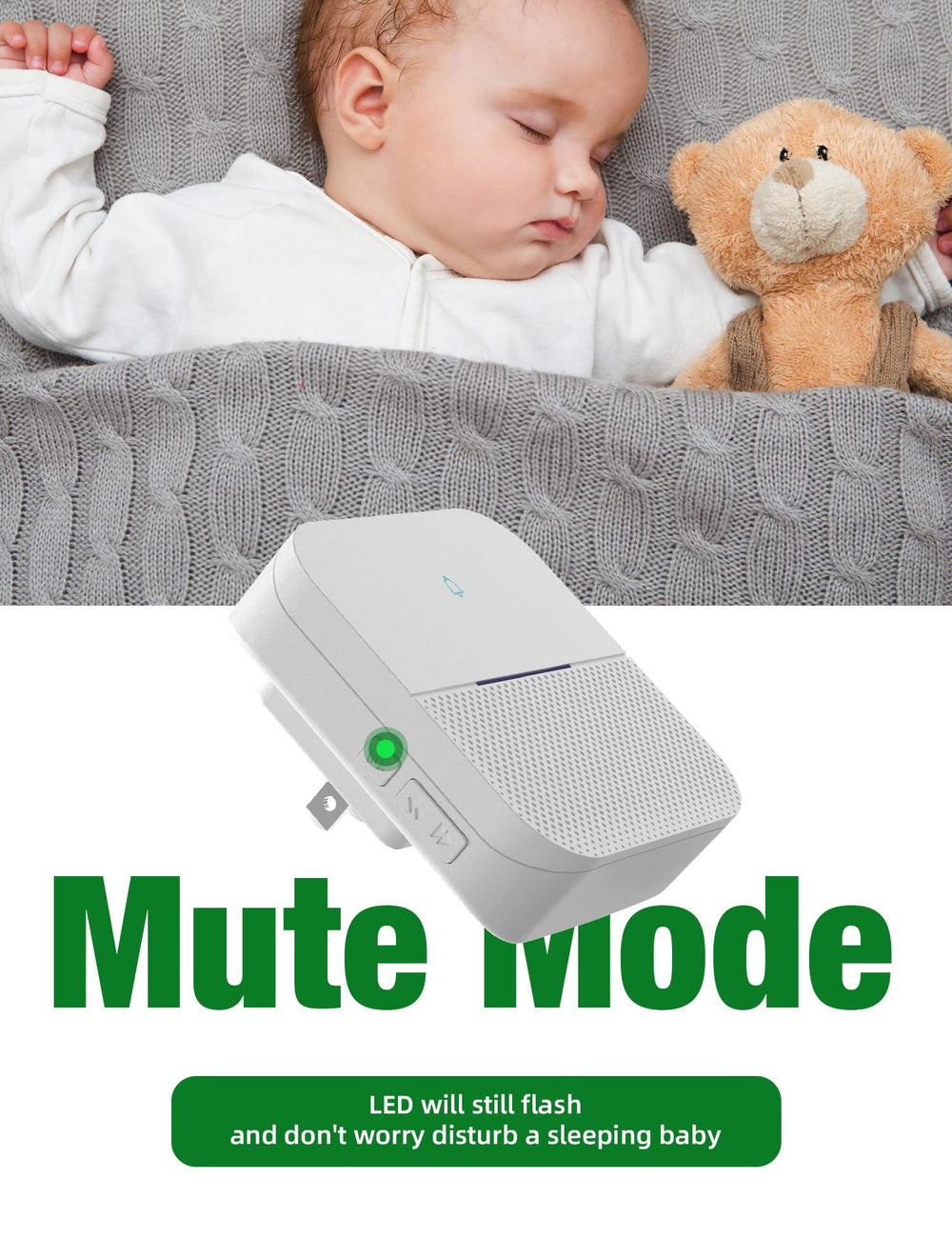 AIDA receiver plugged into wall outlet, highlights no-wiring installation convenience