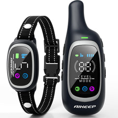 AIKEEP front view of collar and remote showing complete kit and ease of use