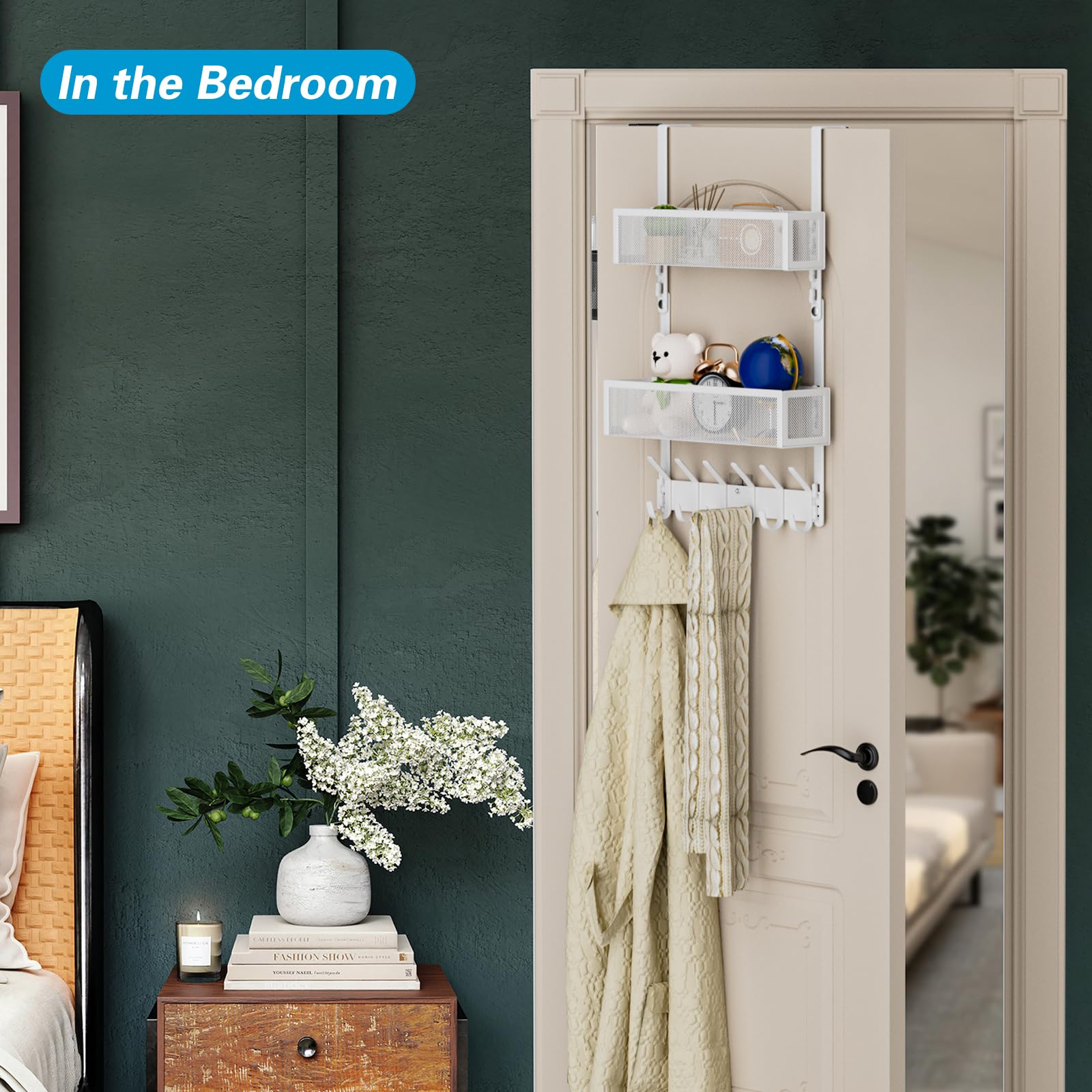 Aimeaihe scale comparison showing hanger on a standard door frame, confirms fit for standard doors benefit