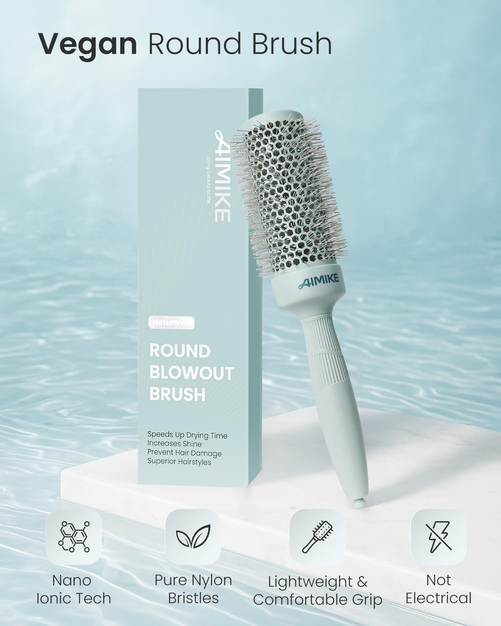 AIMIKE brush in use blow-drying hair to create volume and smoothness
