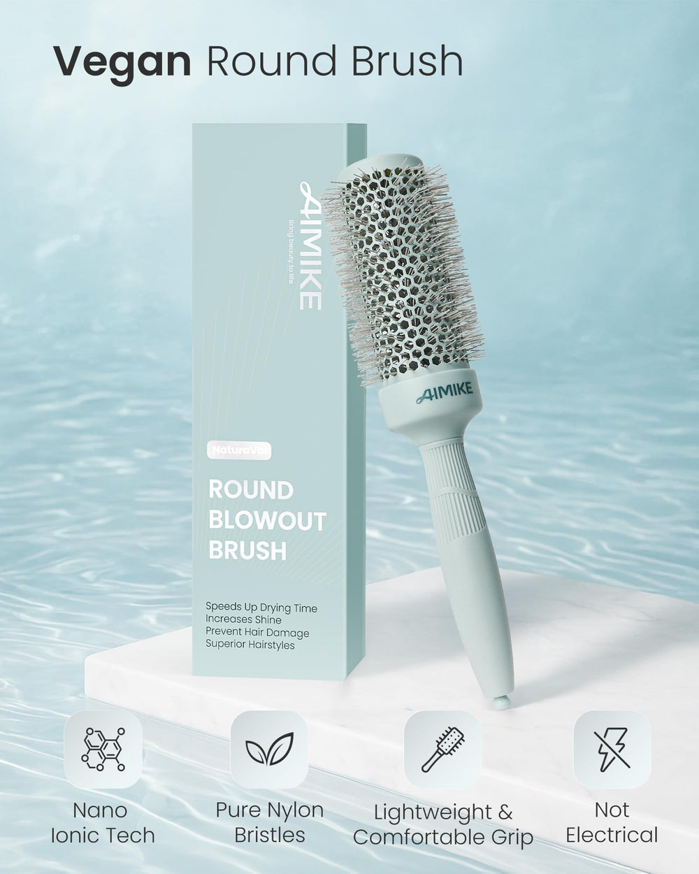 AIMIKE brush in use blow-drying hair to create volume and smoothness