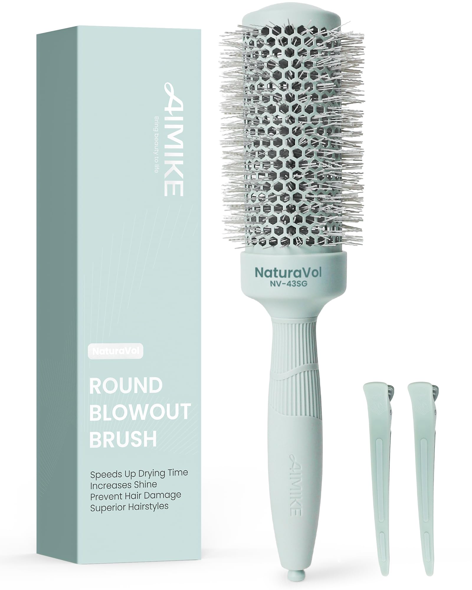 AIMIKE round brush front view showing barrel and bristles for faster styling
