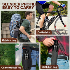 AIMSEIZE canister inside a hiking pack illustrating convenient outdoor carry