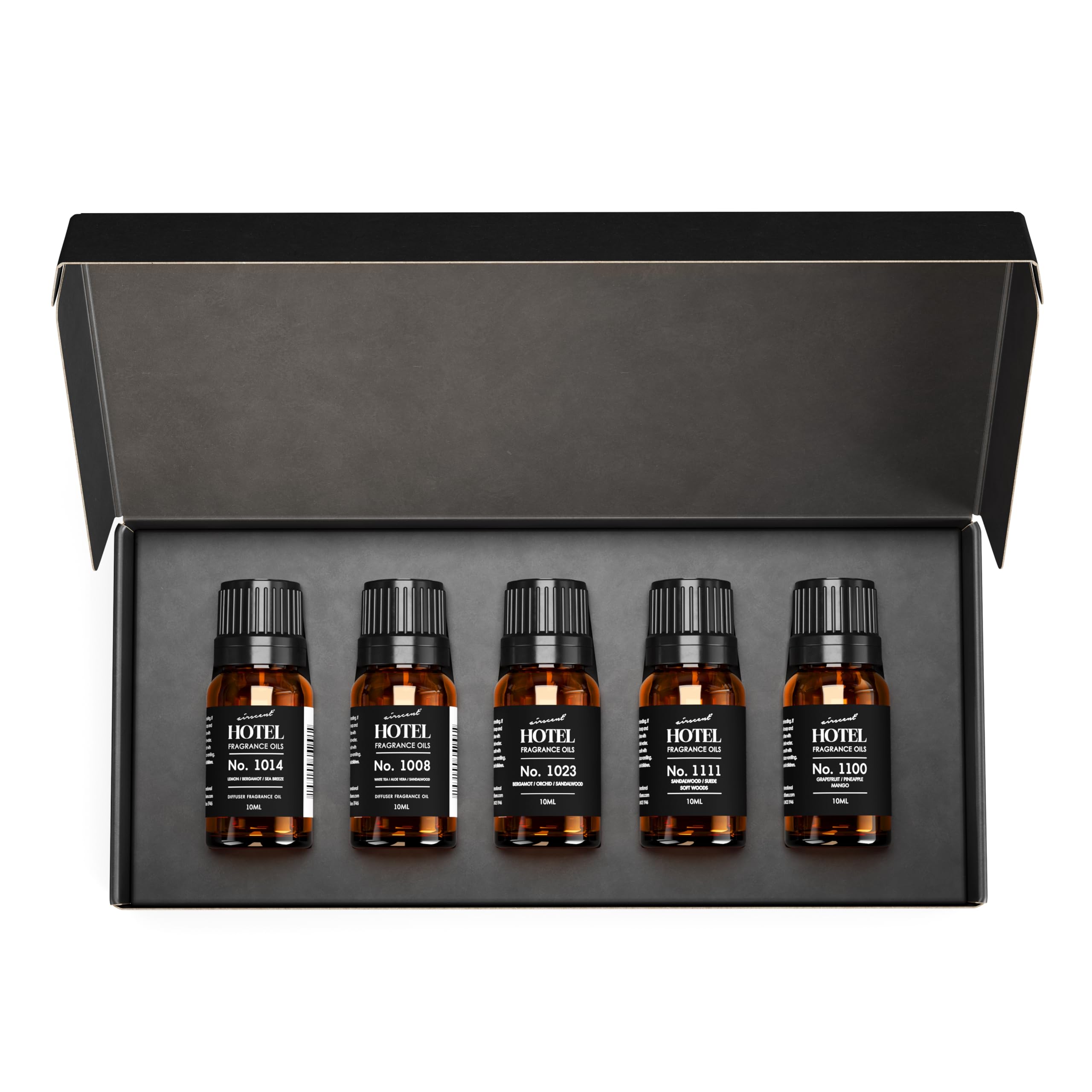 Air-Scent front packaging showing five 10 mL bottles and gift box convenience