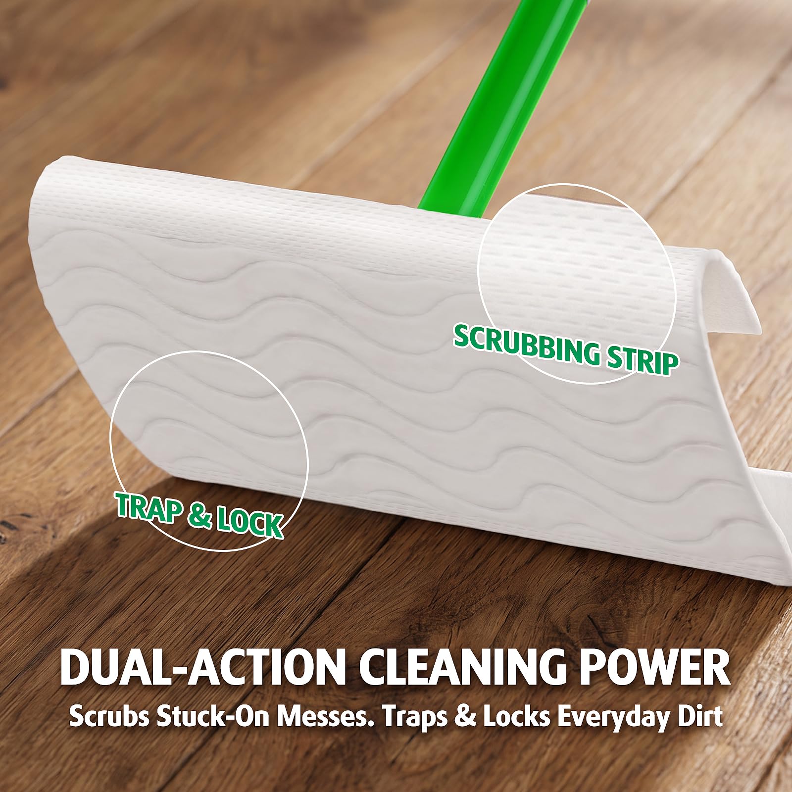 AIR U+ wet pad attached to Swiffer-style sweeper for easy mopping