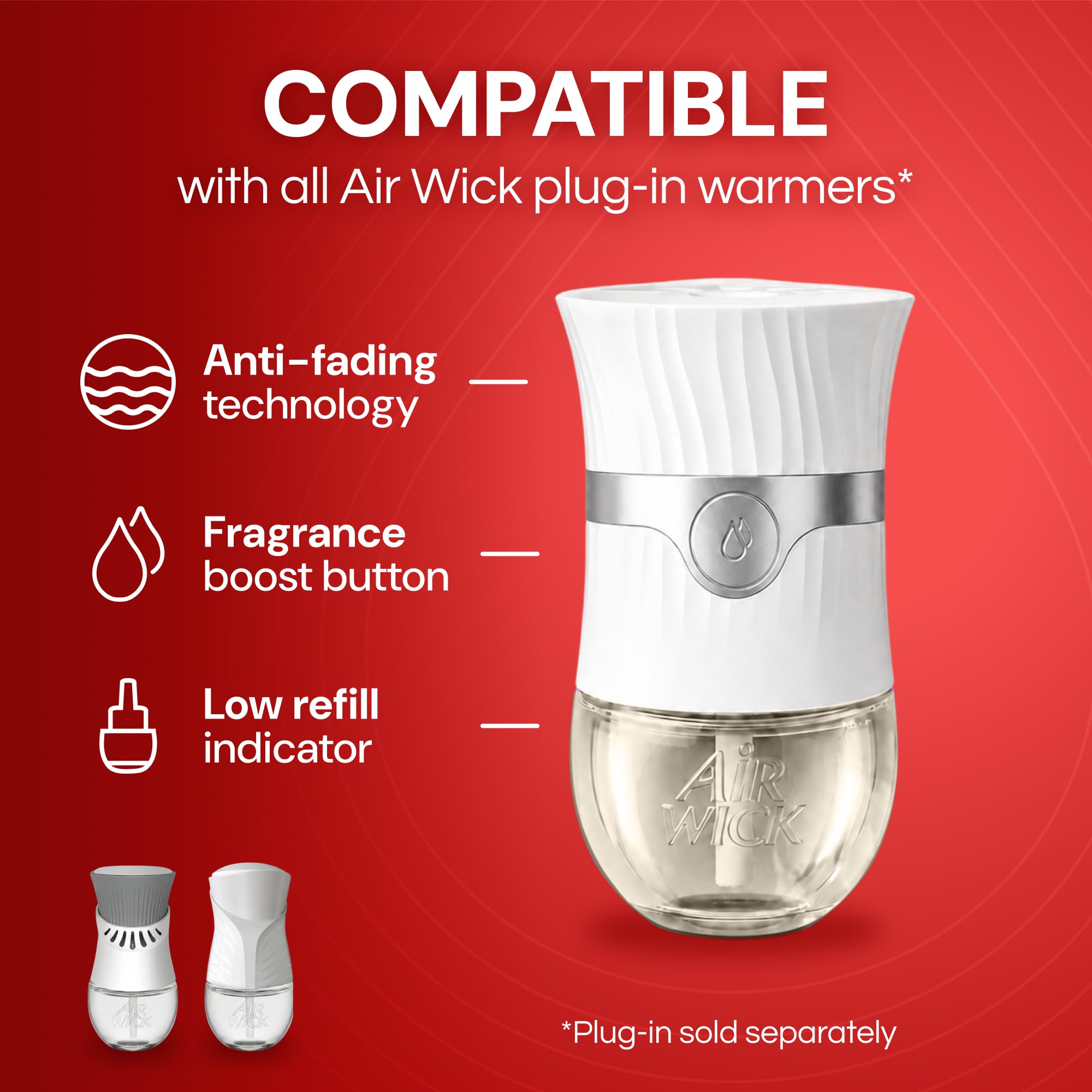 Air Wick product label close-up highlighting essential oils and scent notes