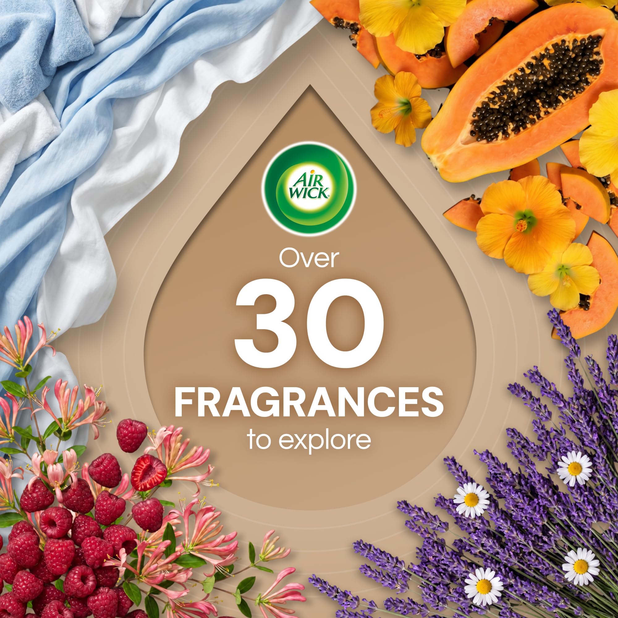 Air Wick recyclable packaging detail emphasizing reduced environmental footprint