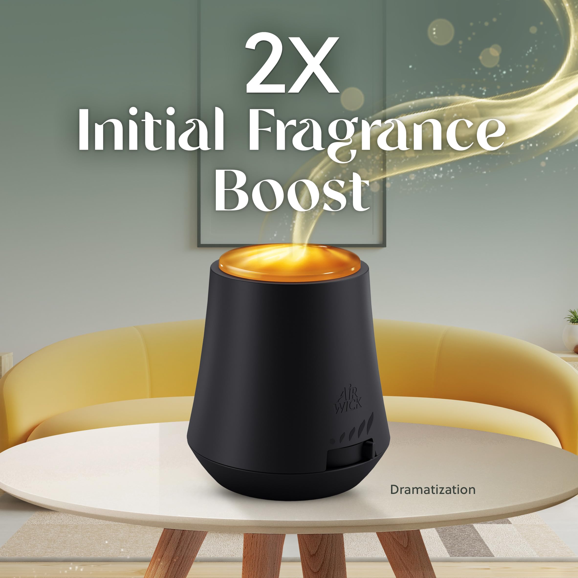 Air Wick refill beside common objects to show compact, travel-friendly size