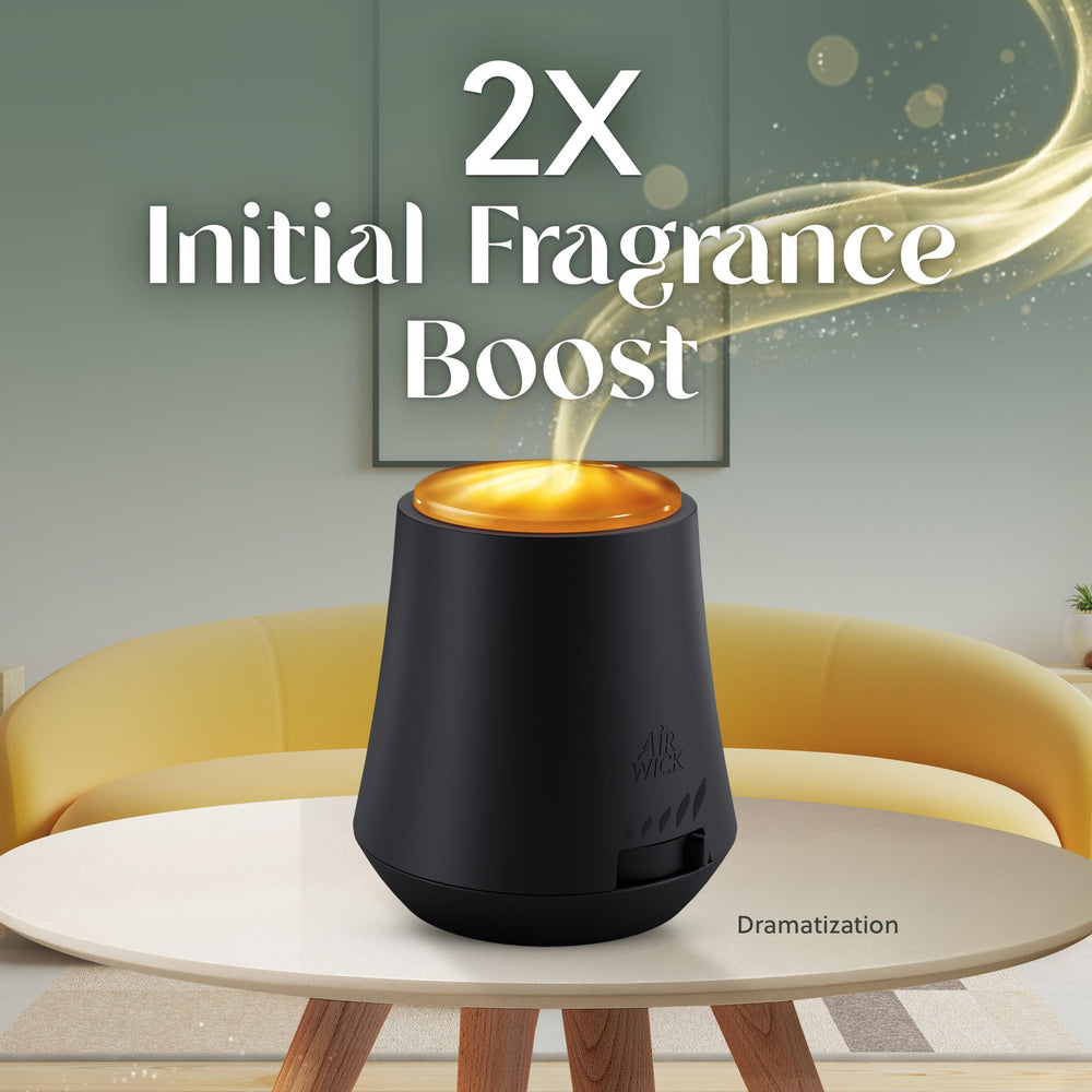 Air Wick refill beside common objects to show compact, travel-friendly size