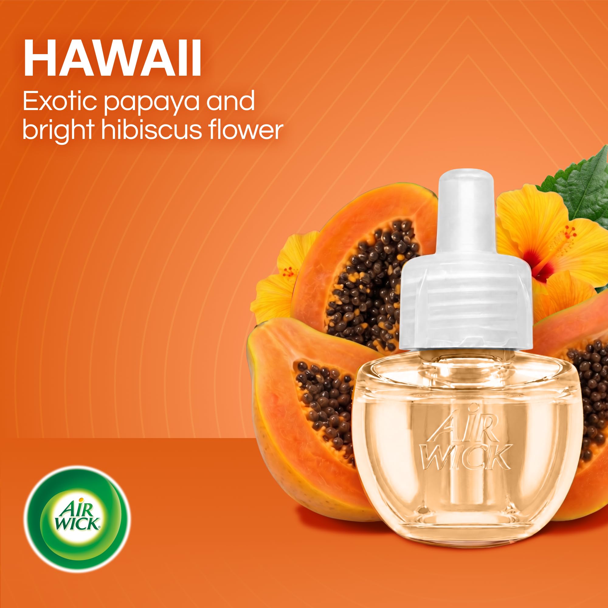 Air Wick refill close-up showing nozzle and essential oil clarity benefit