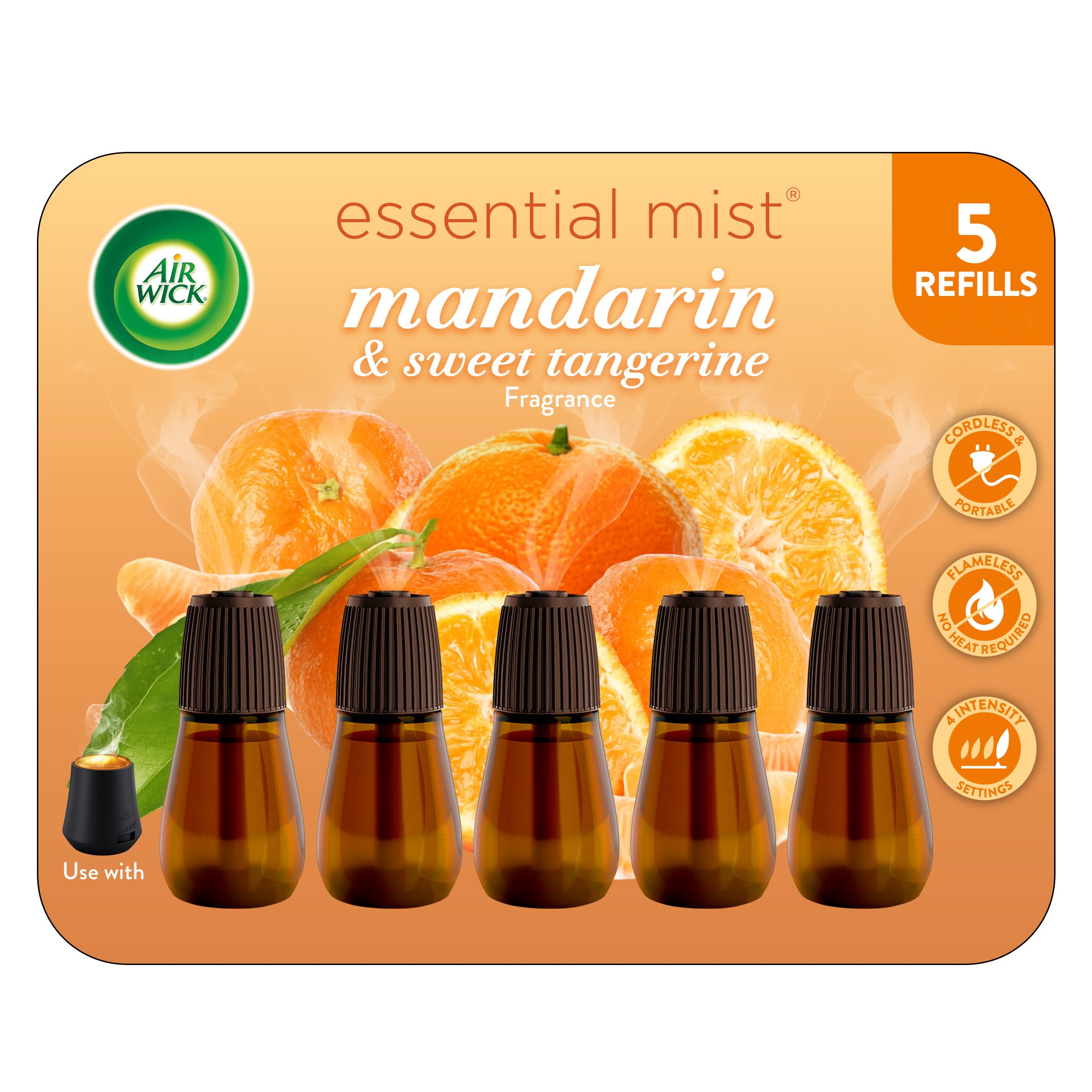 Air Wick front packaging showing mandarin and sweet tangerine scent, fresh citrus benefit