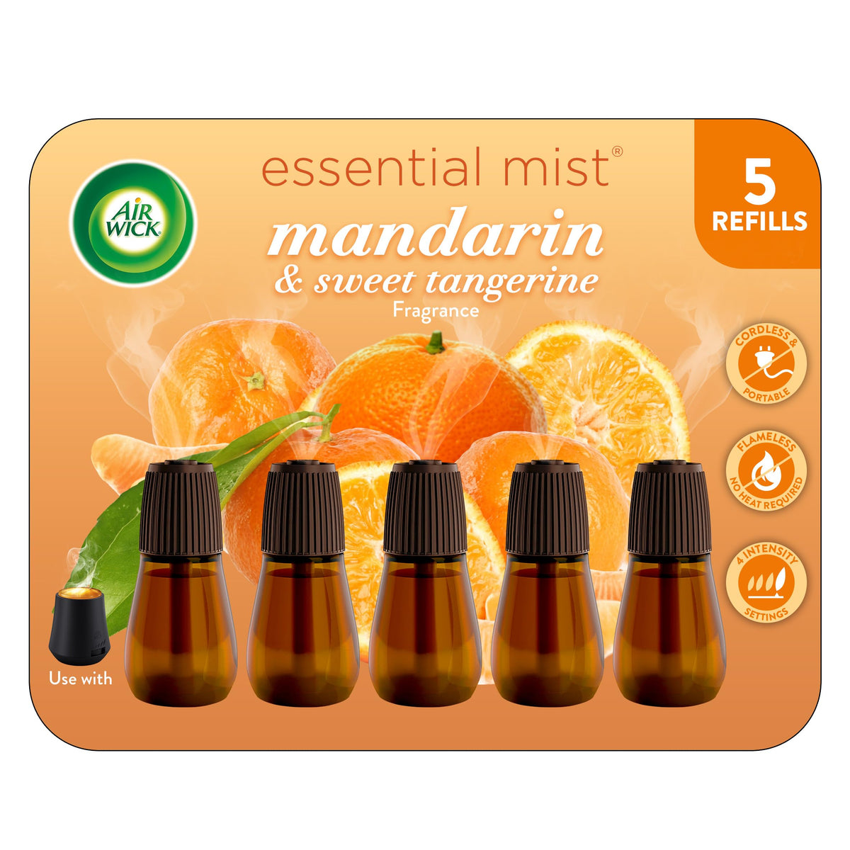 Air Wick front packaging showing mandarin and sweet tangerine scent, fresh citrus benefit