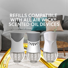Air Wick refill plugged into a warmer in a living room offering continuous fragrance and comfortable ambiance