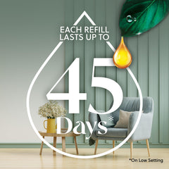 Five Air Wick refills arranged to show quantity and value for longer-lasting fragrance