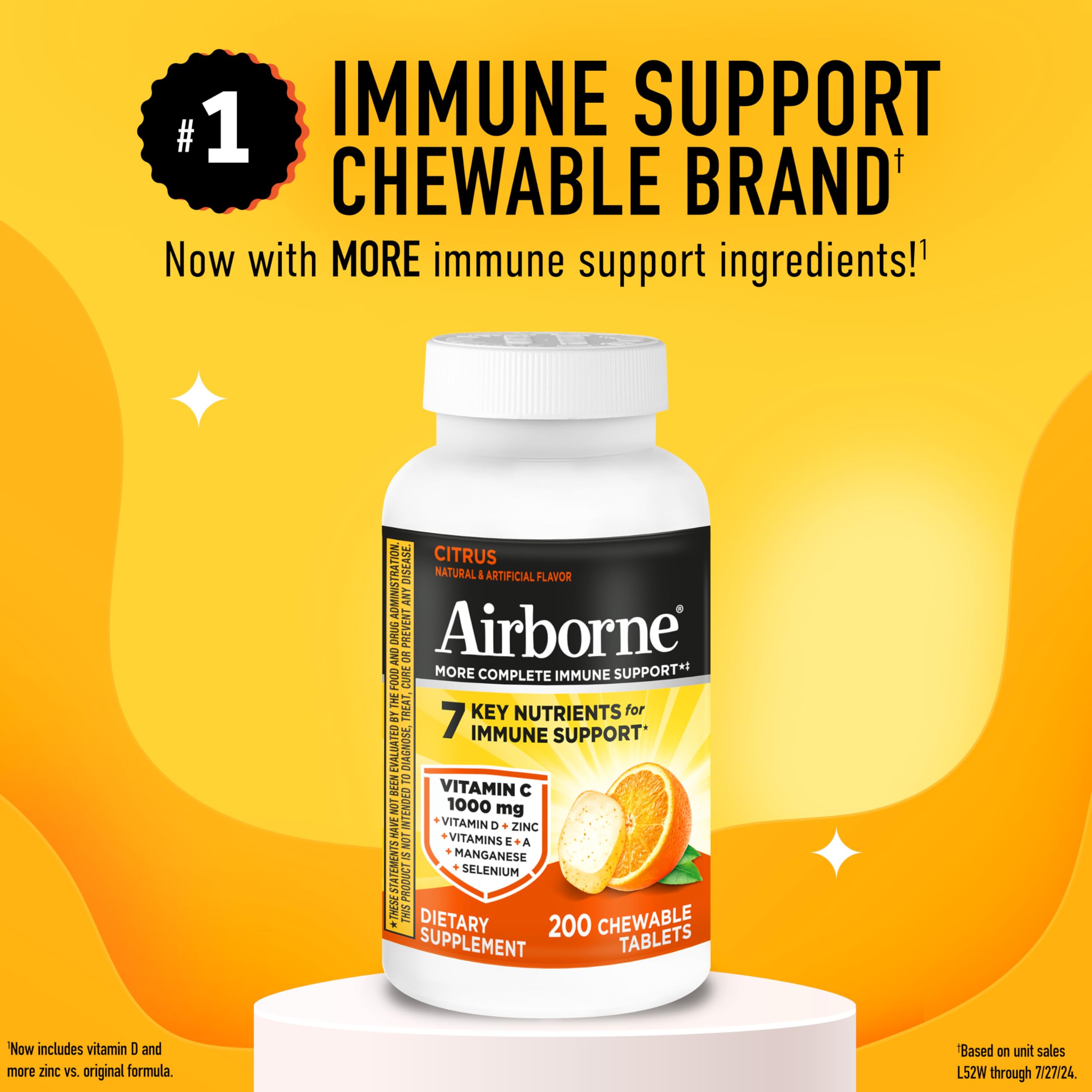 Airborne bottle open with chewable tablets visible for convenient on-the-go support