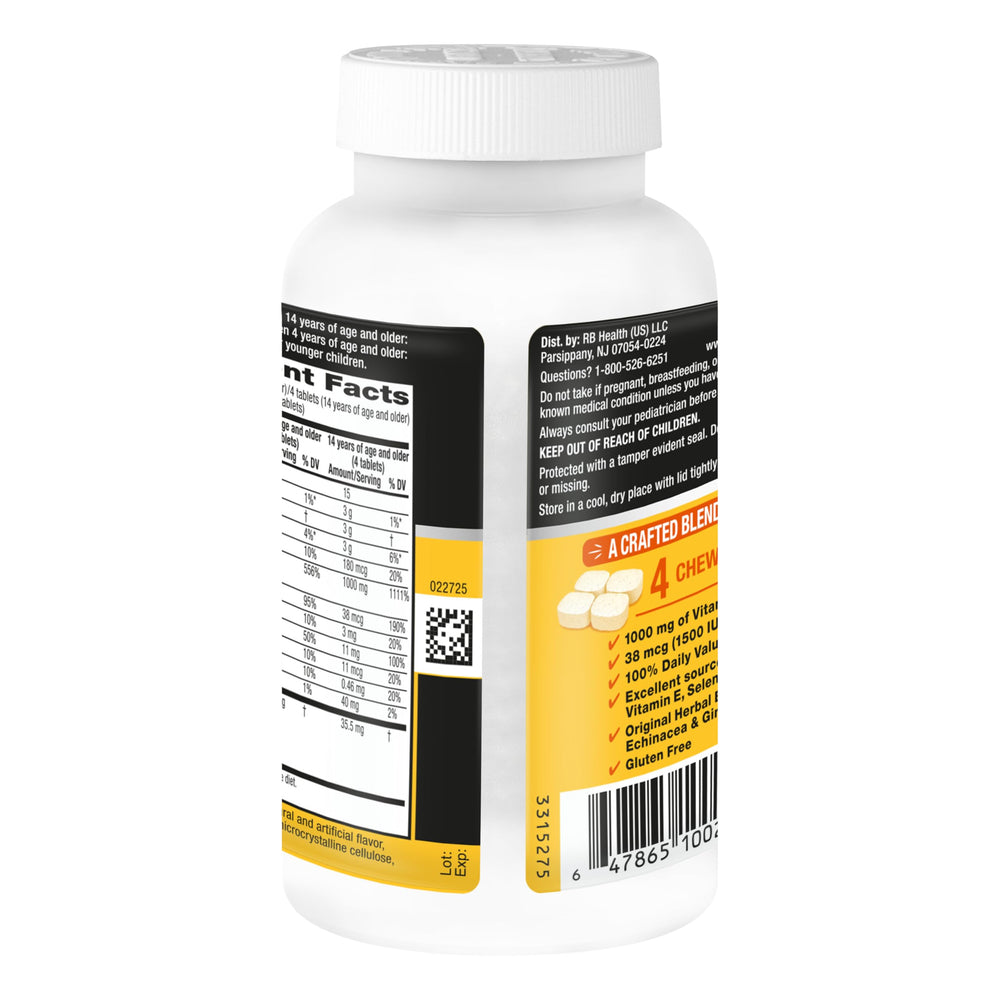 Airborne bottle next to hand for scale to display generous 200-count supply