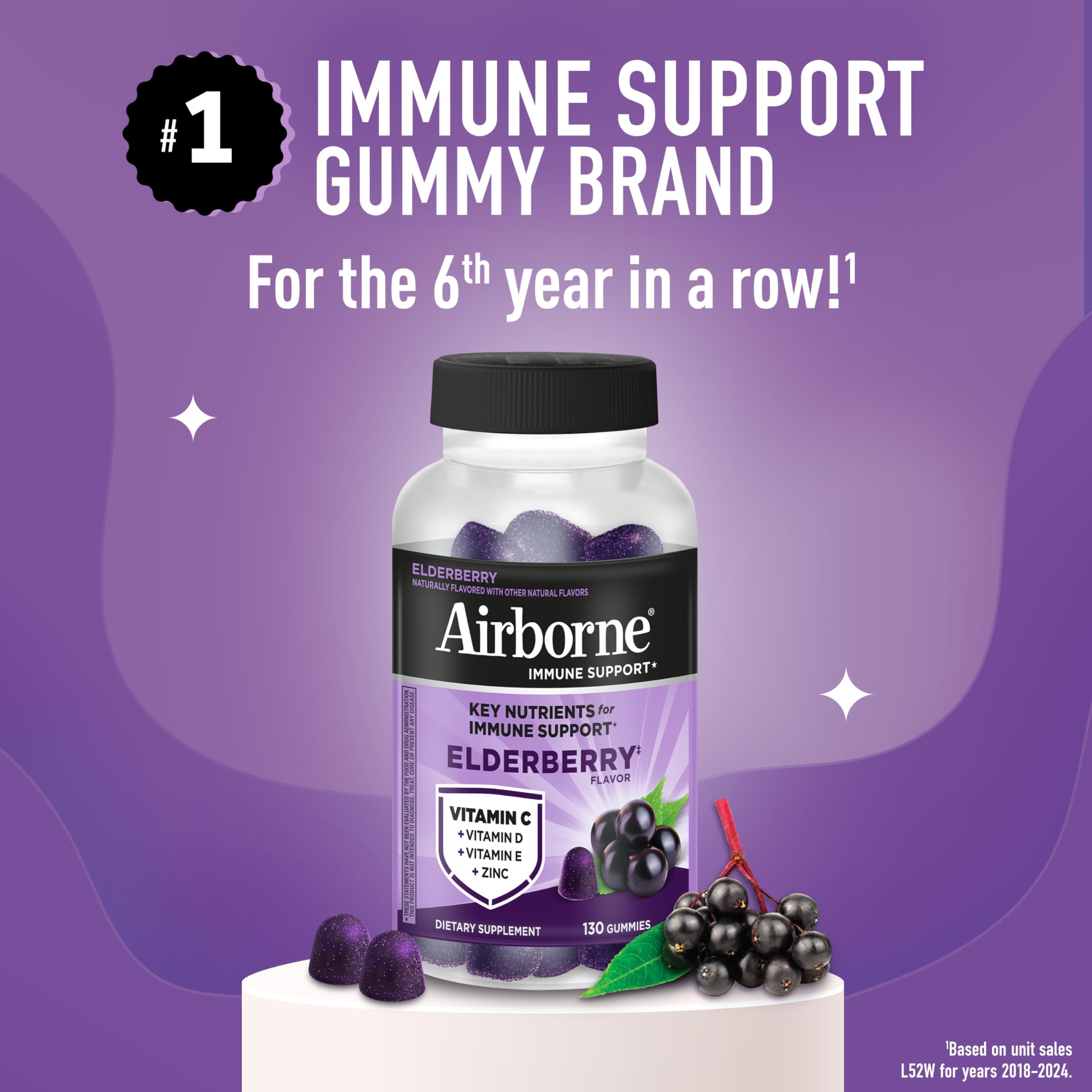 Airborne elderberry open jar with gummies visible for convenient dosing