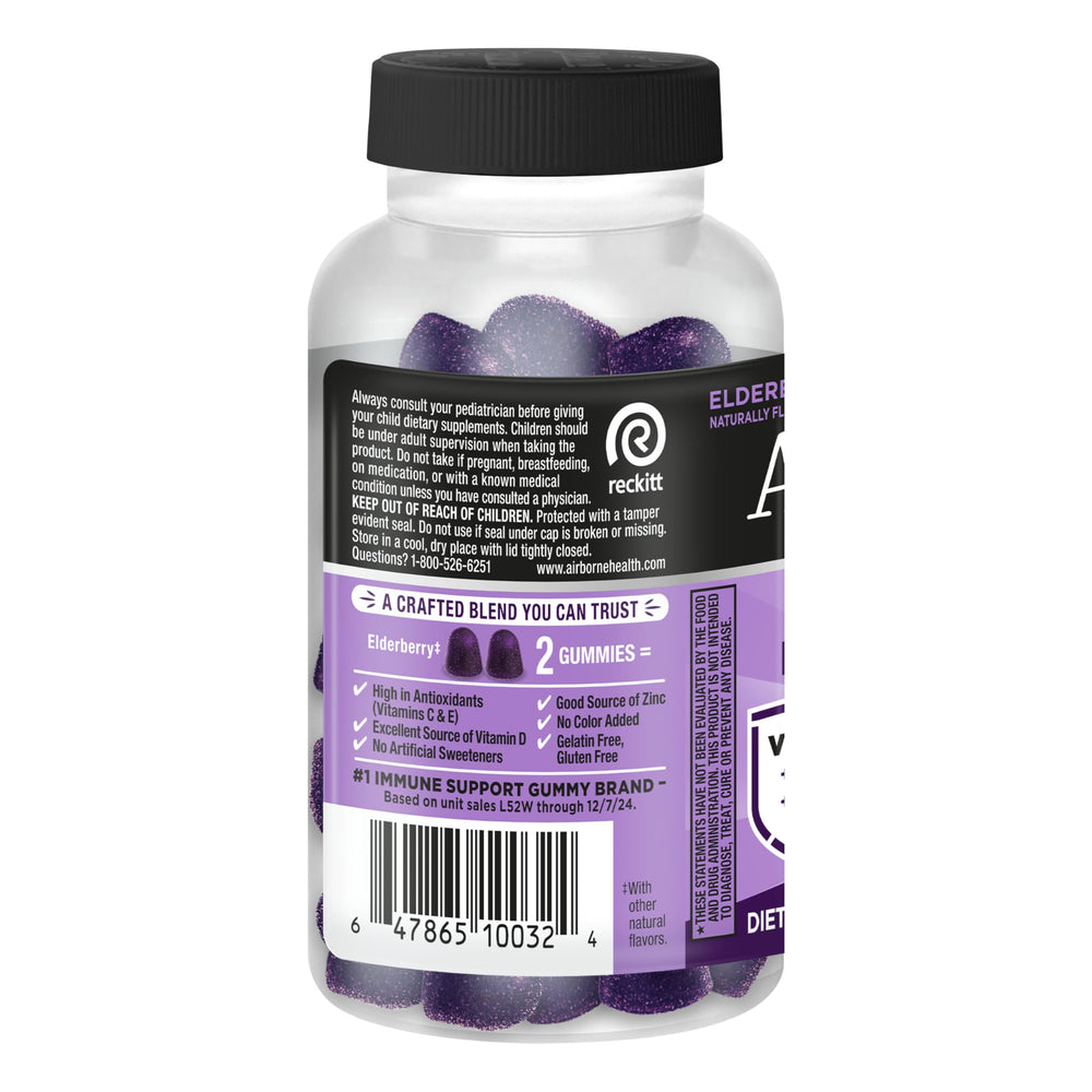 Stacked Airborne elderberry gummies showing texture and easy-to-chew form