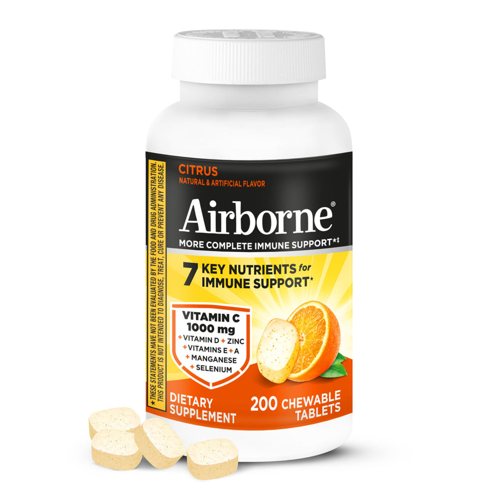 Airborne front packaging 200ct showing bottle and label benefit daily immune support