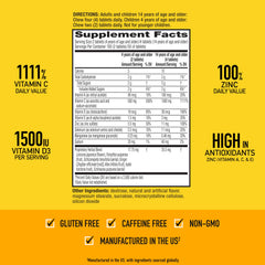 Airborne serving size four tablets displayed to show adult daily vitamin C dose