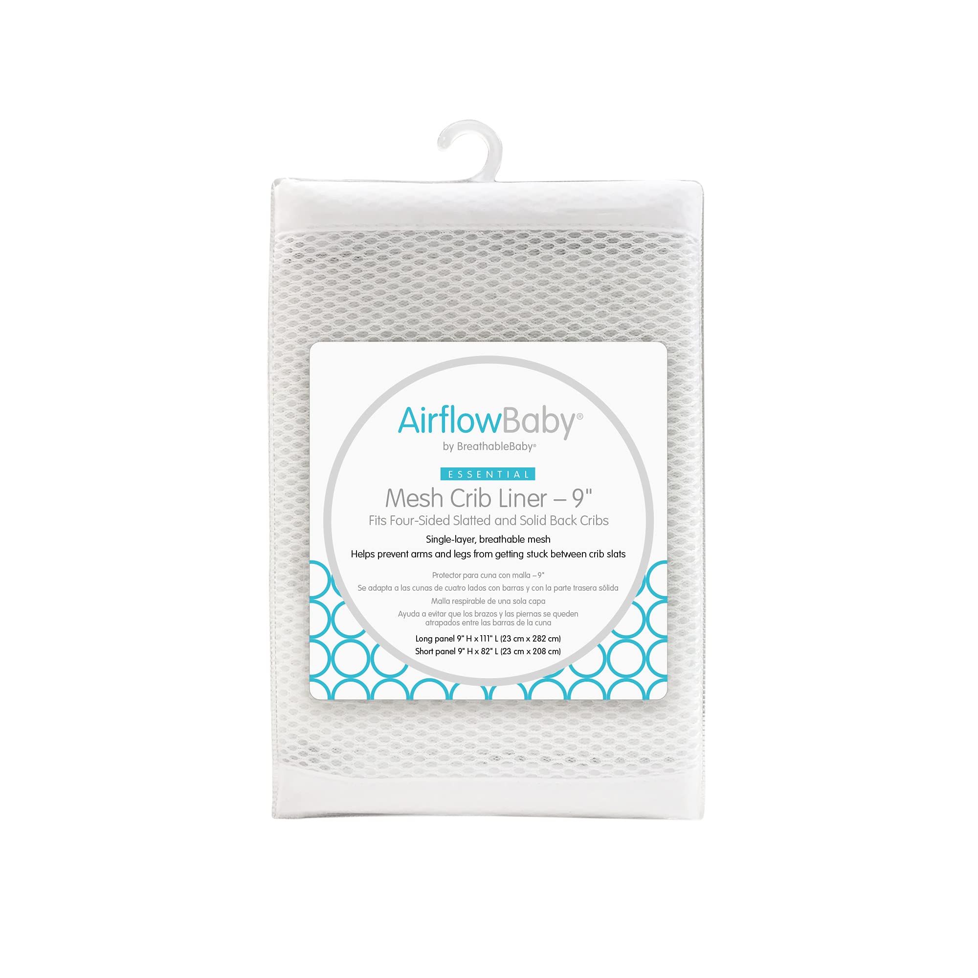 AirflowBaby front view of mesh crib liner showing breathable weave and calm benefit