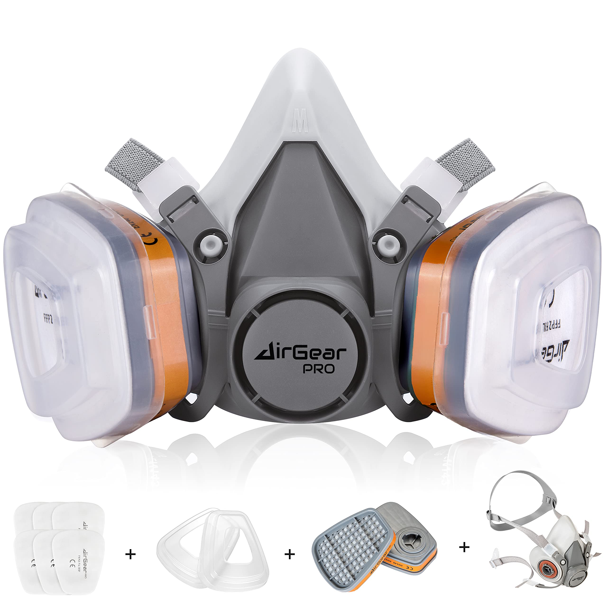 AirGearPro M-500 front view showing mask shape and coverage benefits