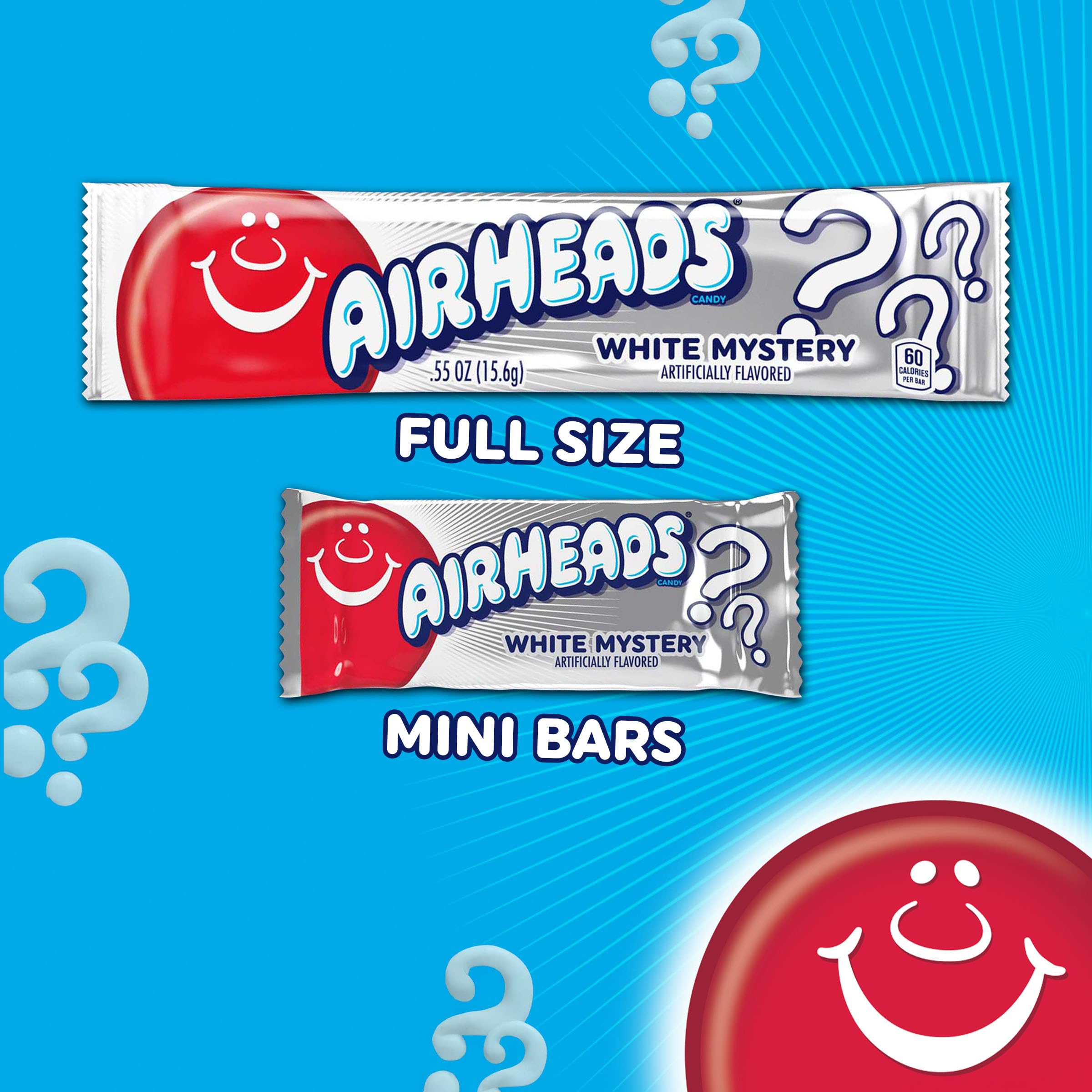 Airheads mini bar next to hand showing portion size for easy serving