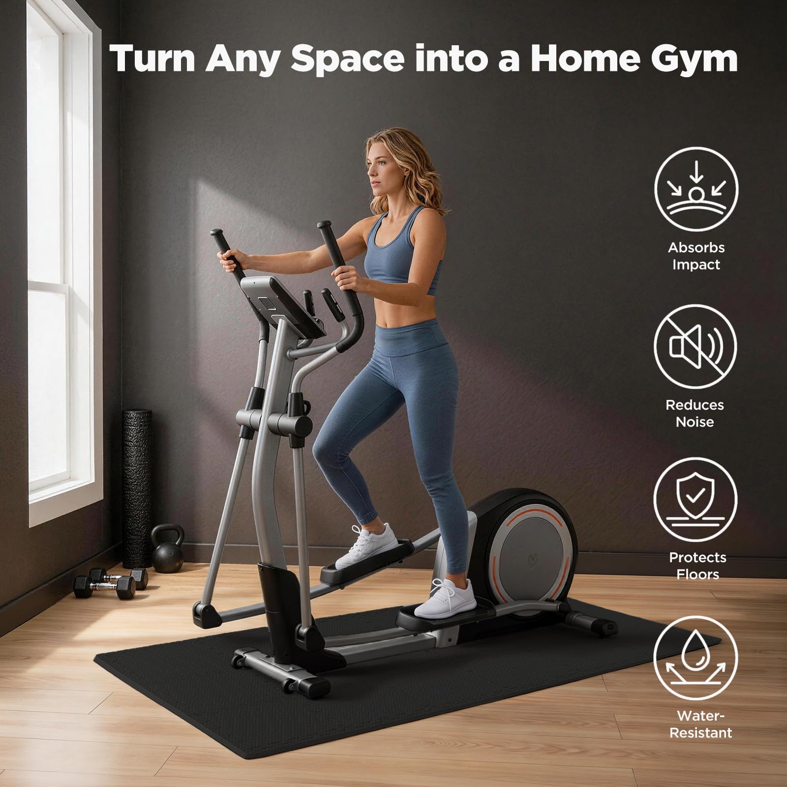 AIRHOP home gym setup with mats protecting floor during workout