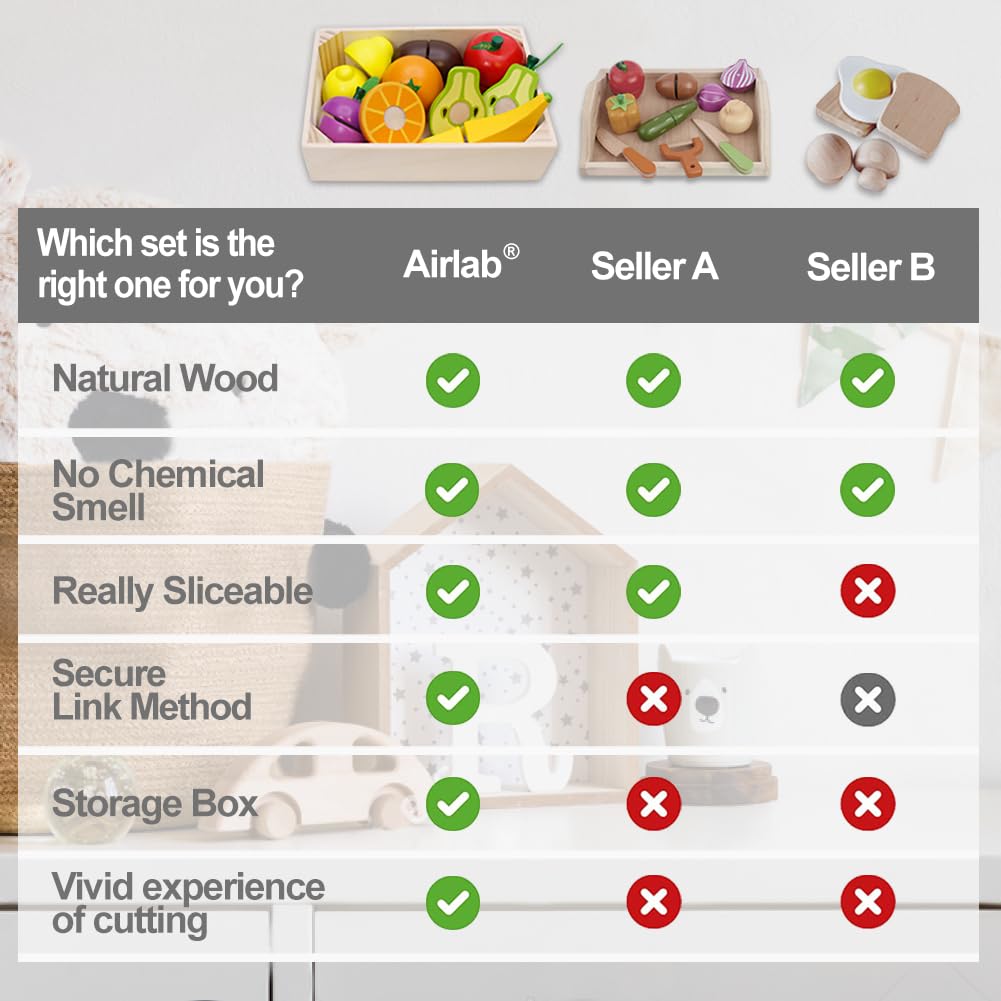 Airlab toddler using the wooden knife to cut fruit — promotes fine motor skills benefit