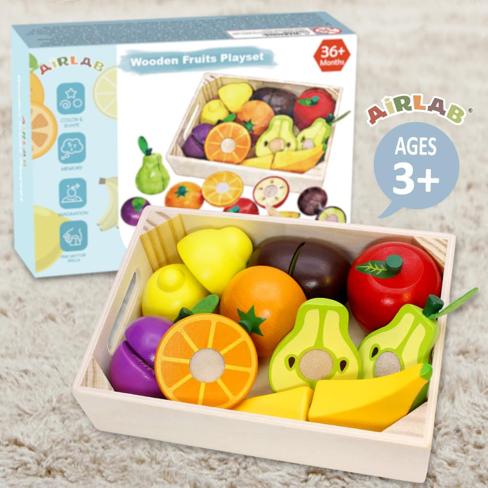 Airlab set staged in a child’s play kitchen — encourages imaginative role-play benefit