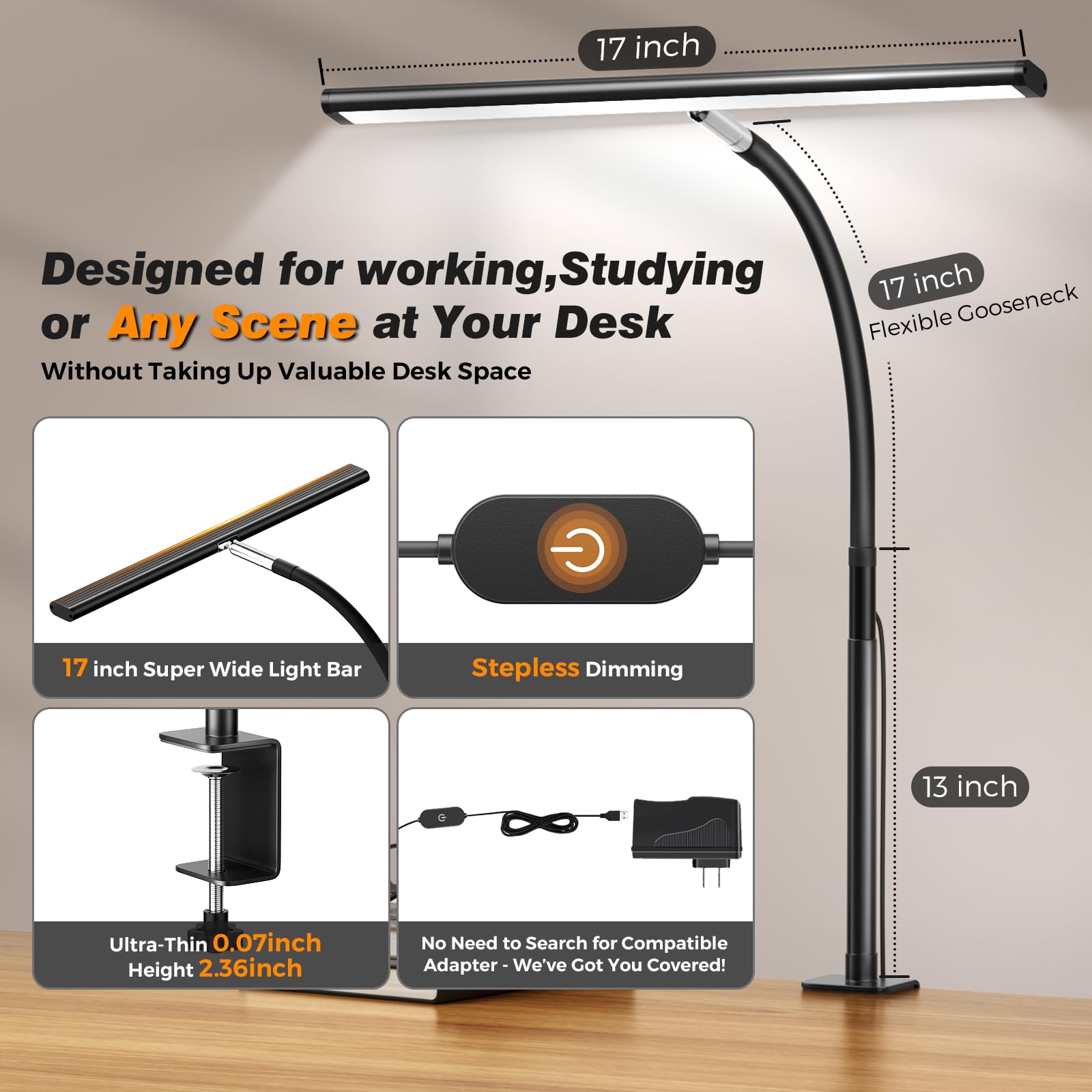Airlonv gooseneck closeup showing flexible 360-degree adjustment for precise light direction