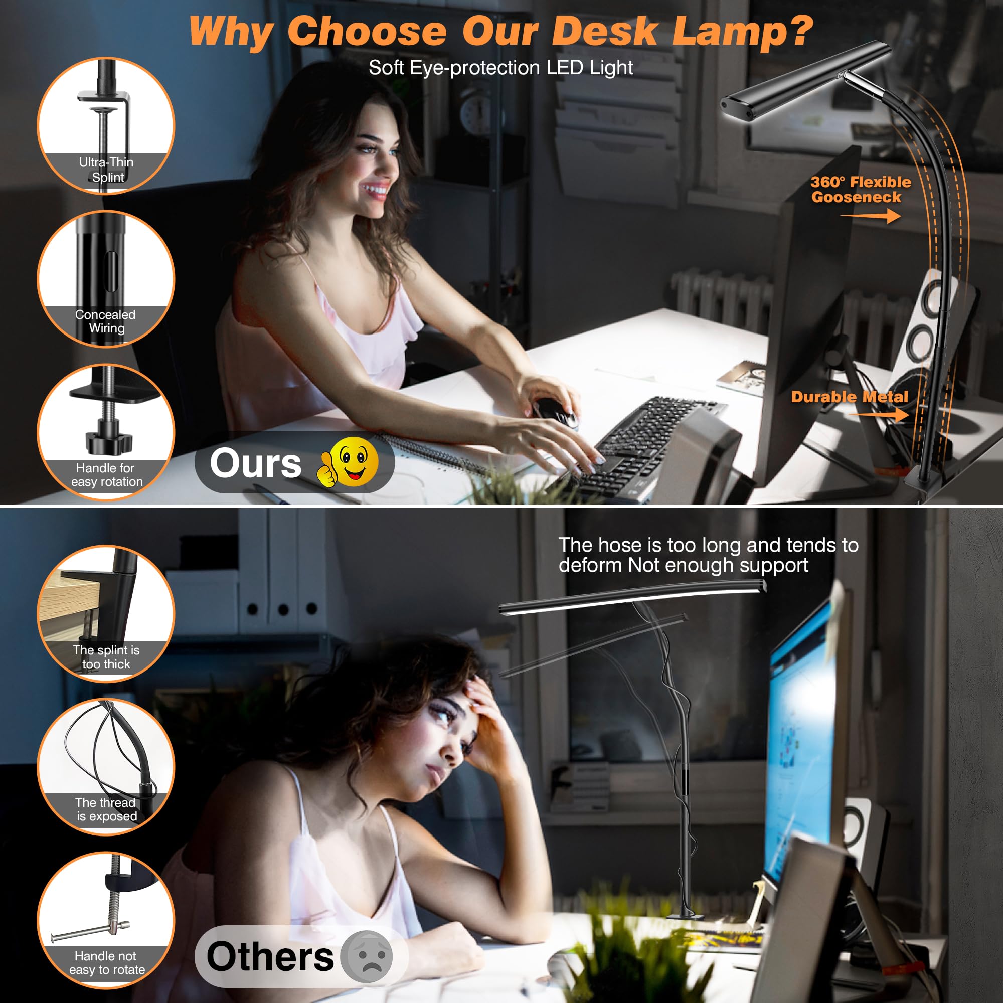 Airlonv LED bar lighting spread illustrating even, flicker-free illumination across a workspace