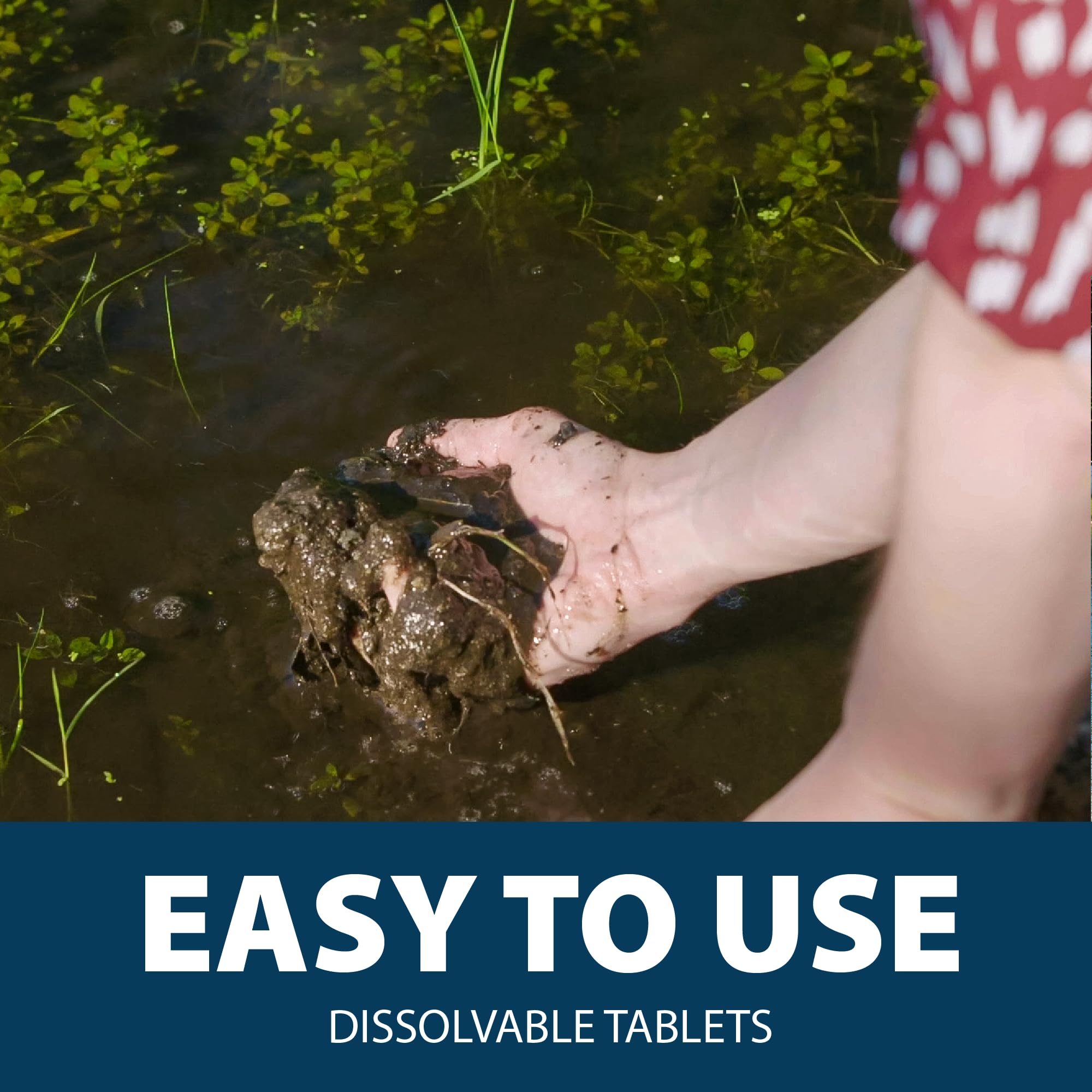 Airmax tablet sinking to pond bottom targeting muck reduction